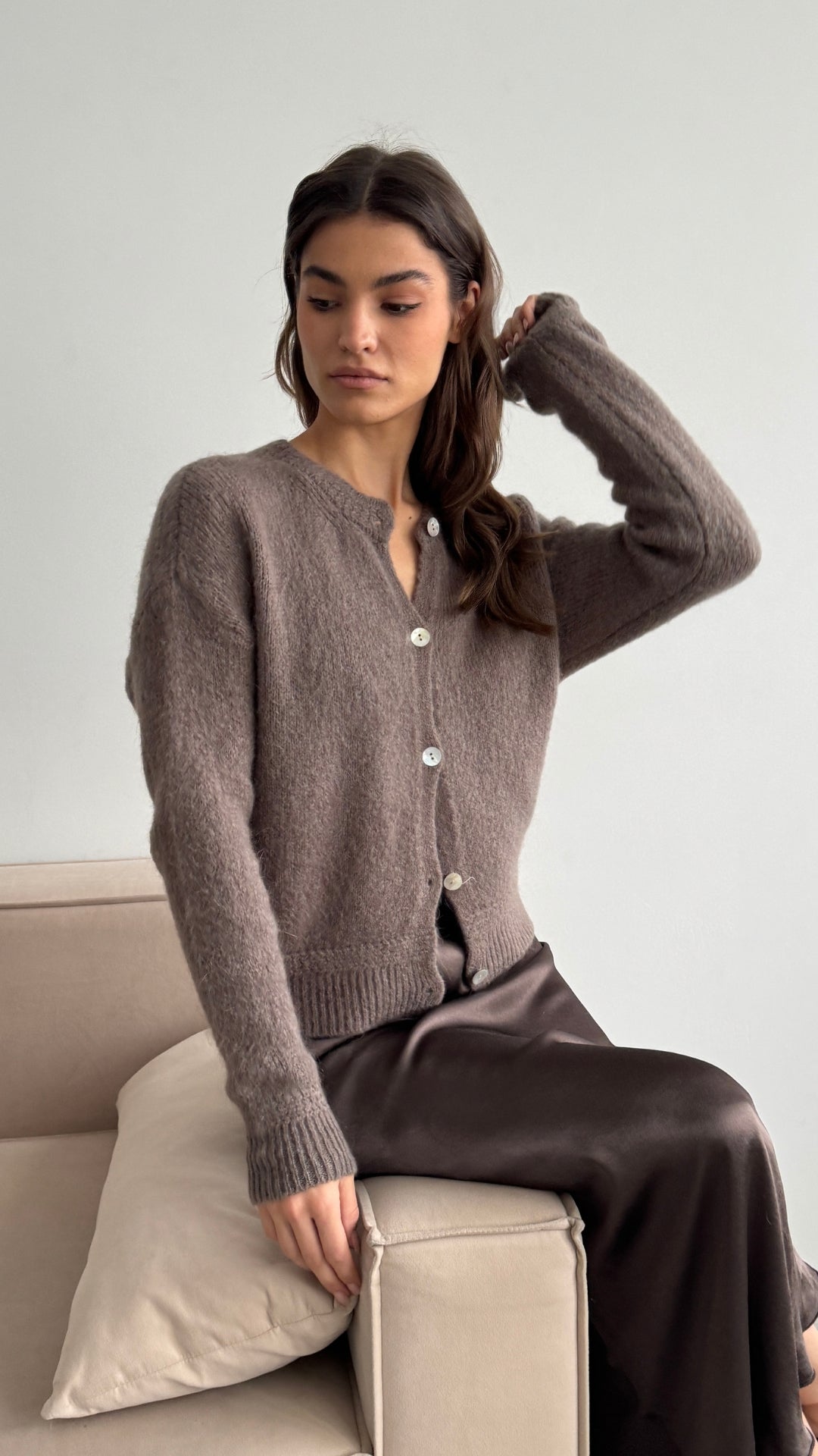 Reyna Soft Alpaca Cardigan - Mocha Mousse