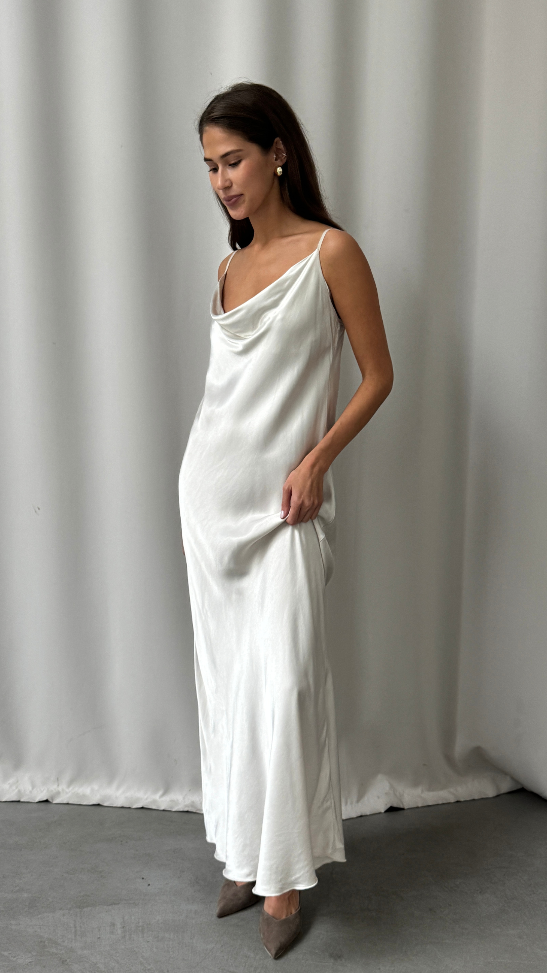 Alena Satin Dress - Pearl