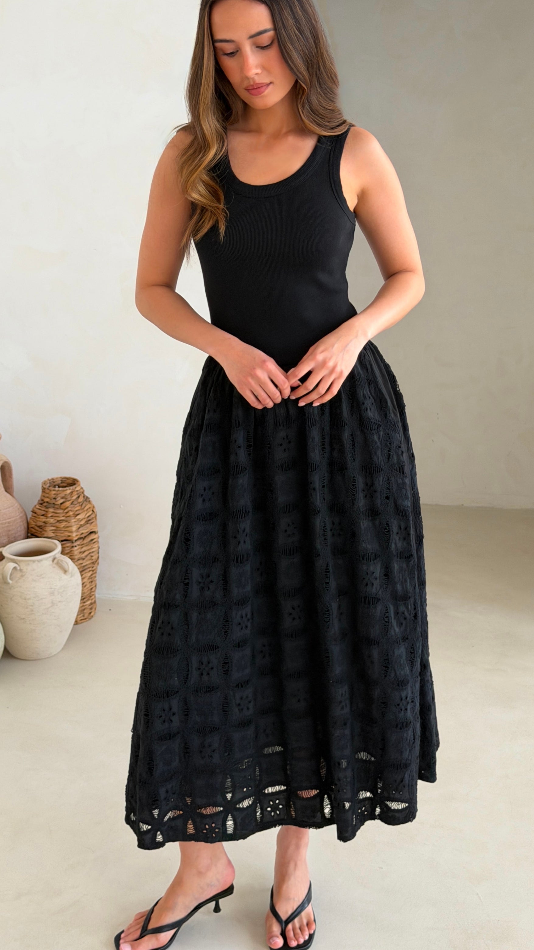 Melanie Broderie Dress - Black