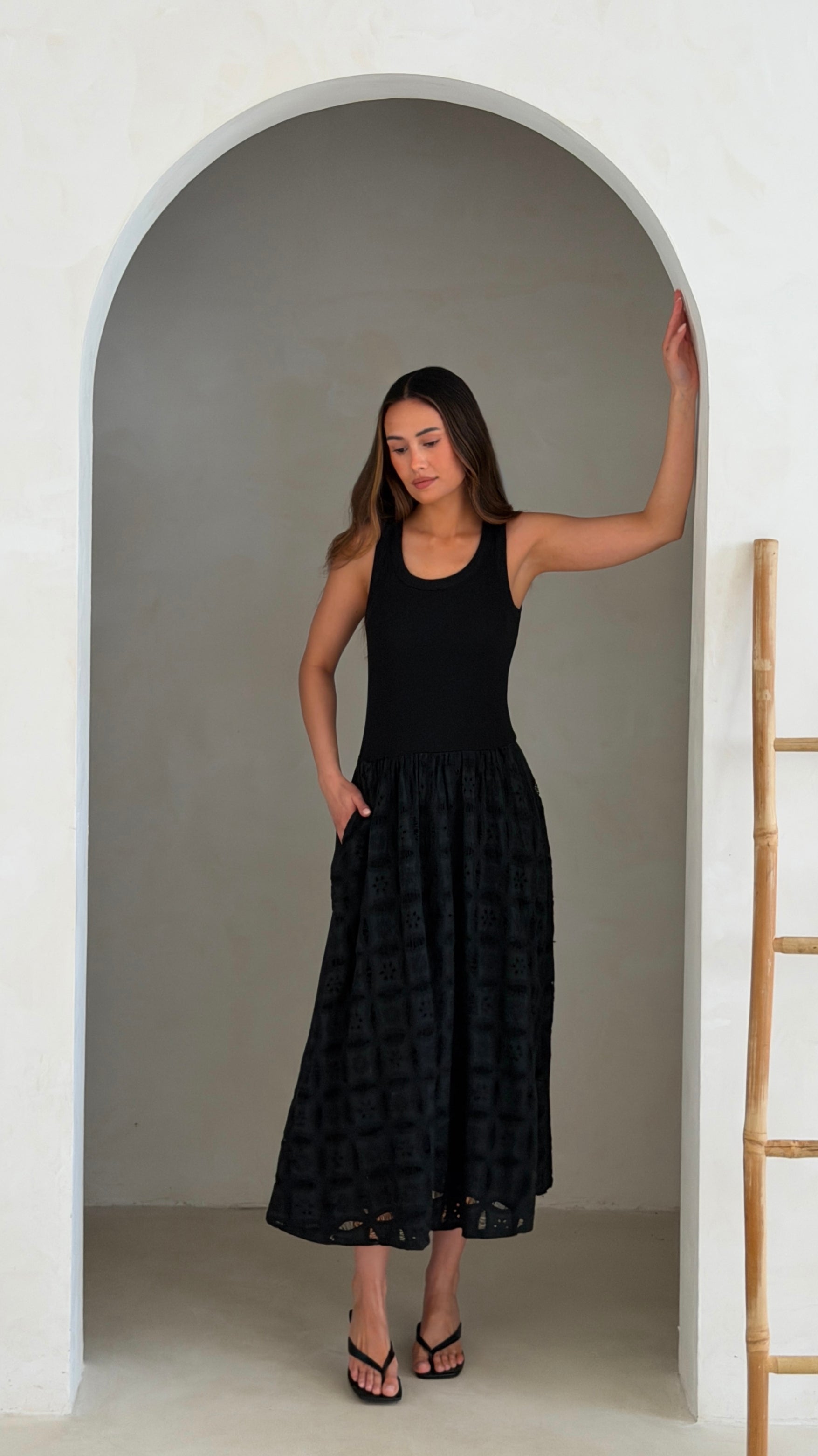 Melanie Broderie Dress - Black