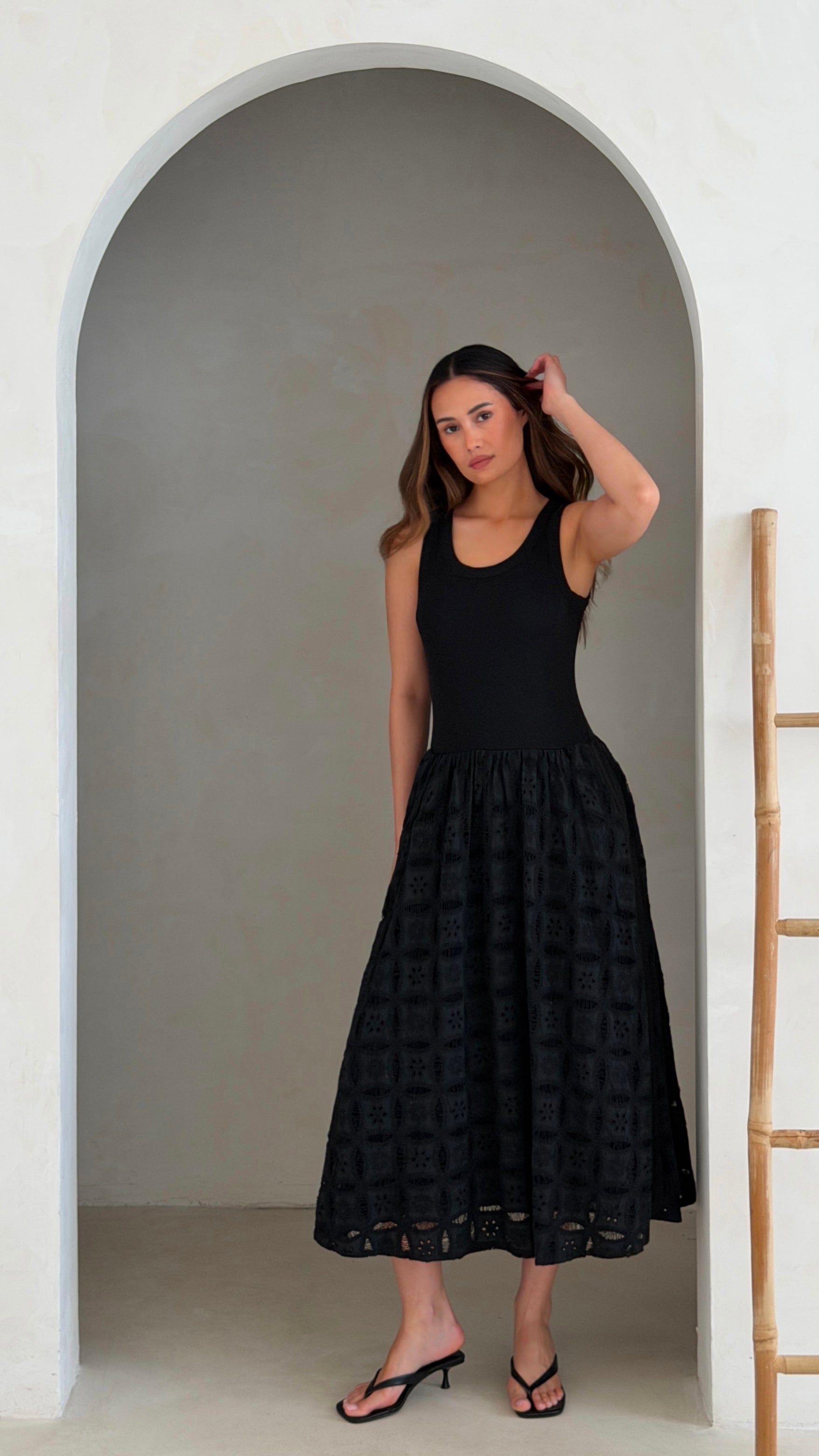 Melanie Broderie Dress - Black