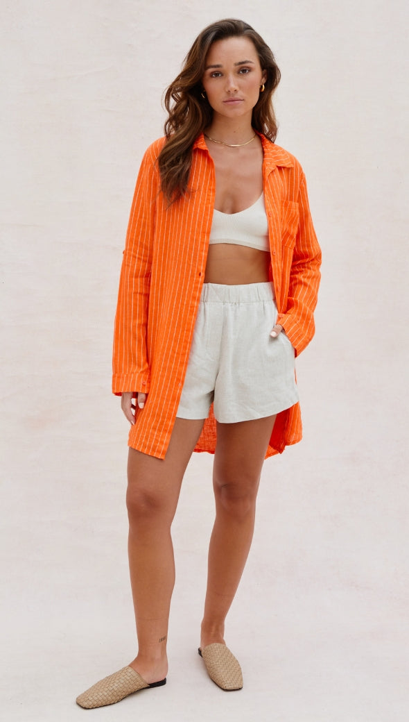 Provence Linen Shirt - Tangerine