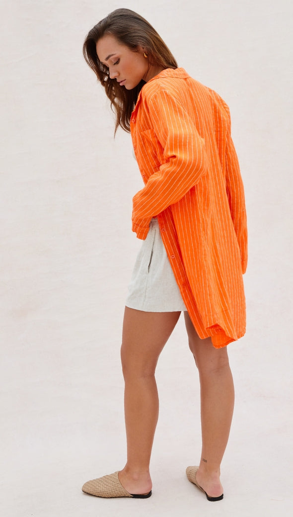 Provence Linen Shirt - Tangerine