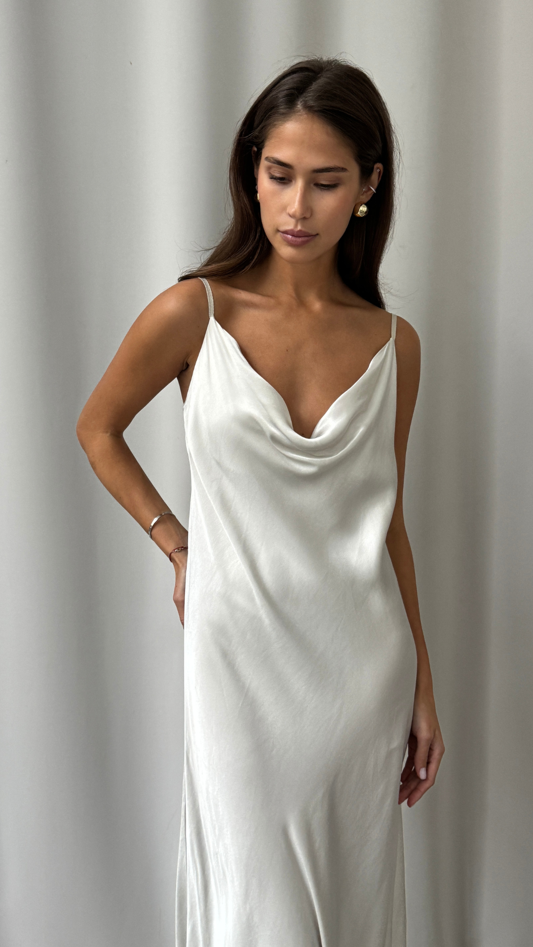Alena Satin Dress - Pearl