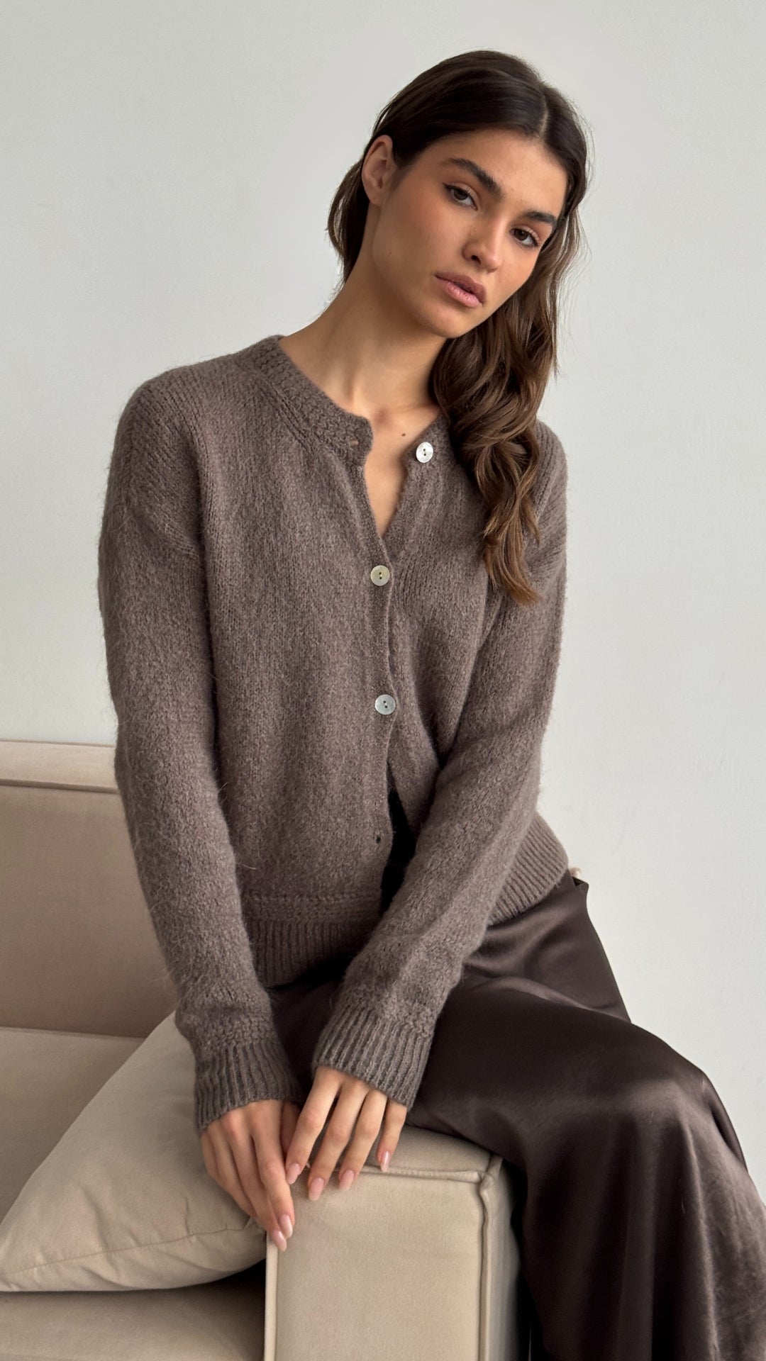 Reyna Soft Alpaca Cardigan - Mocha Mousse