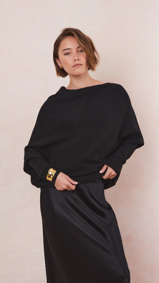 Natalie Asymmetric Sweater - Black