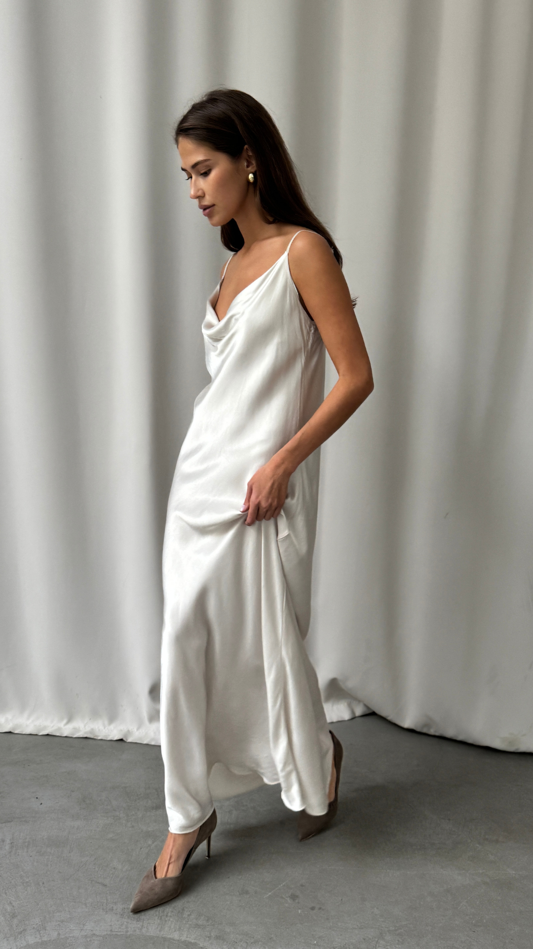 Alena Satin Dress - Pearl