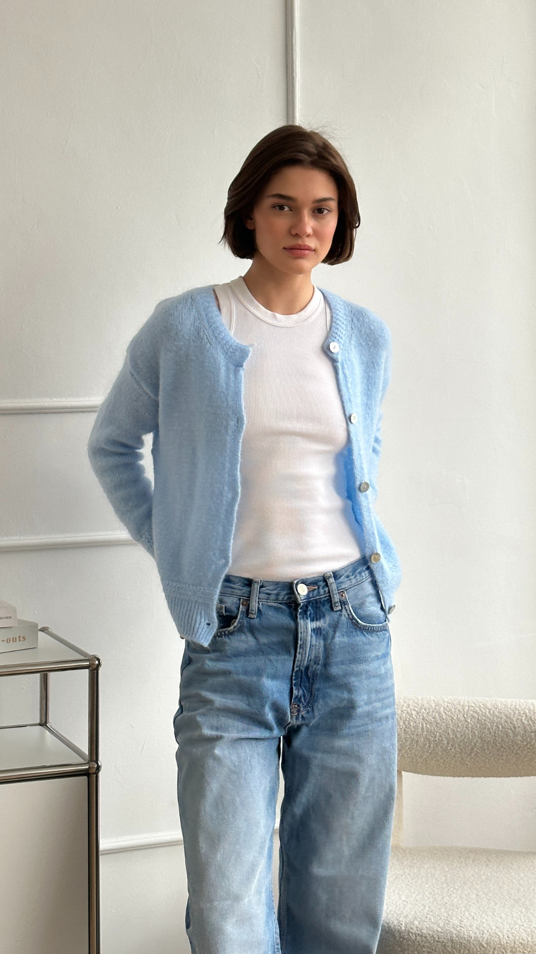 Reyna Soft Alpaca Cardigan- Sky Blue