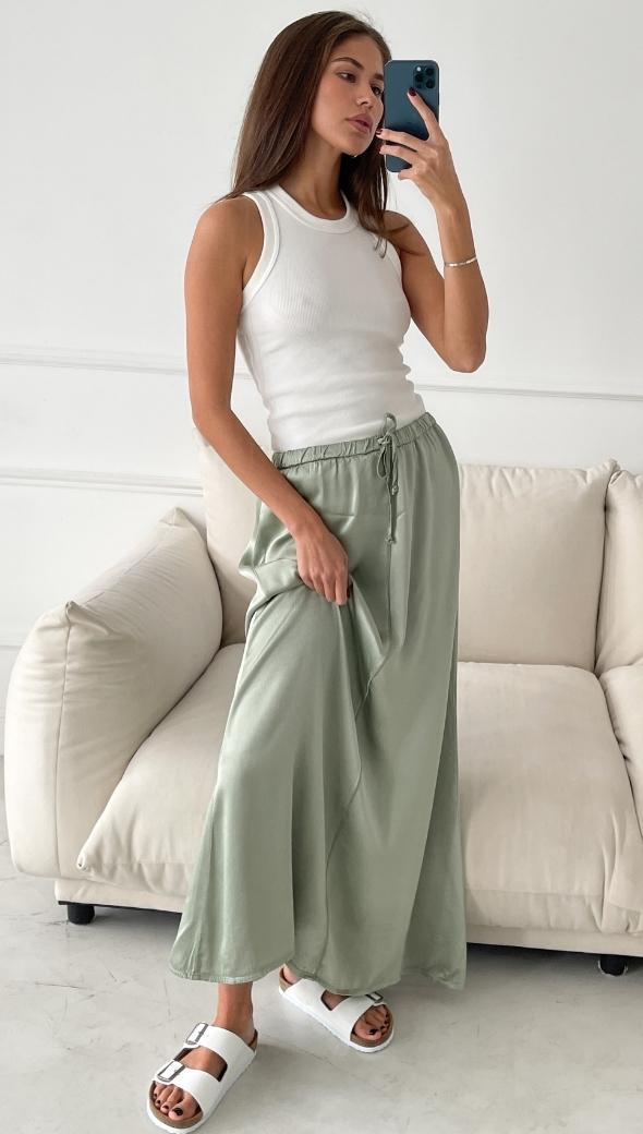 Phoebe Satin Skirt - Eucalyptus