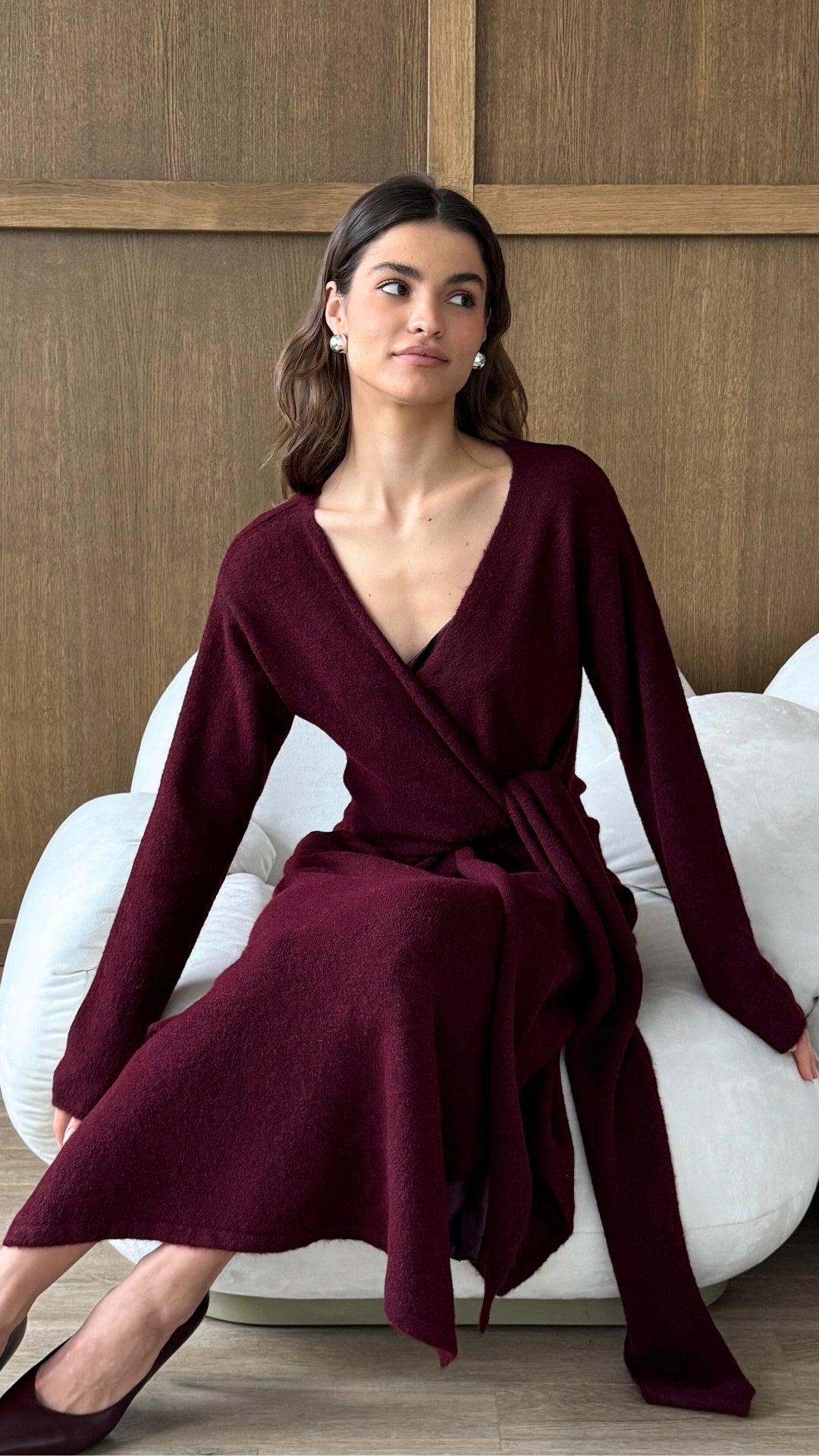 Keira Knit Wrap Dress - Bordeaux