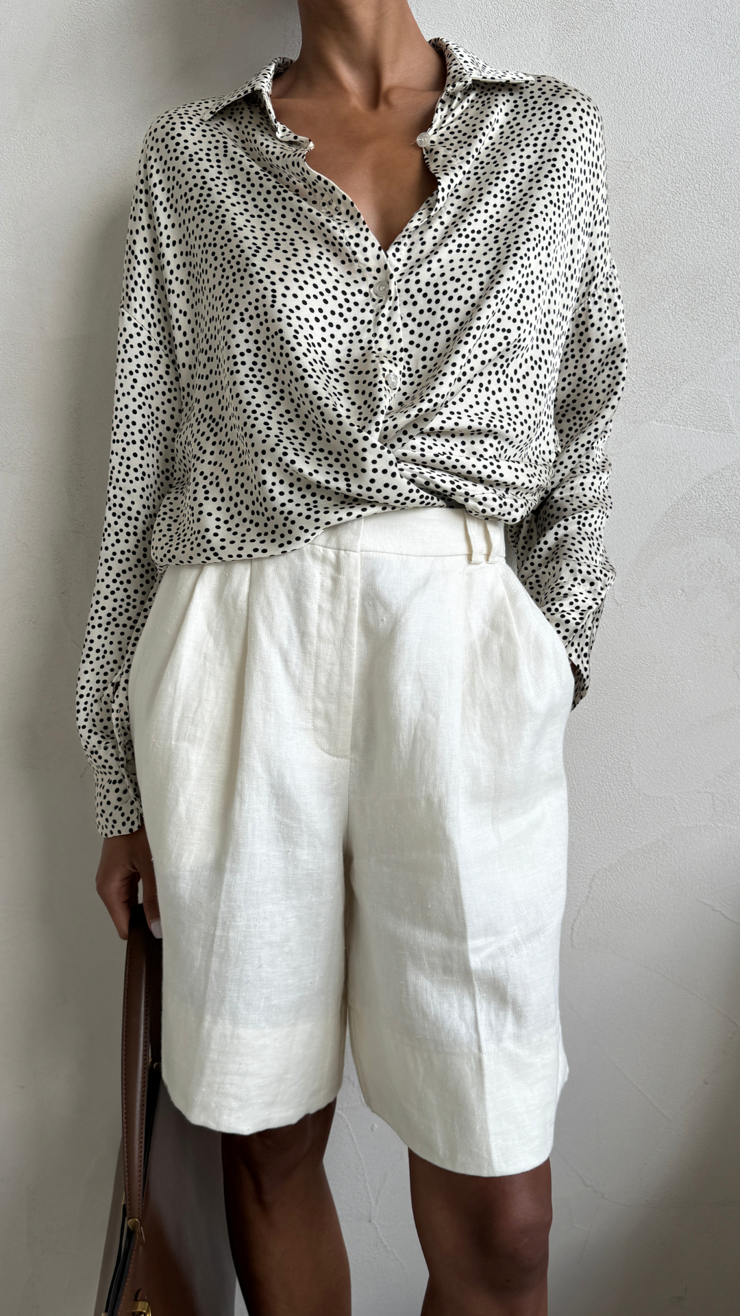 Rhea Silk Shirt - Ivory Polka Dots