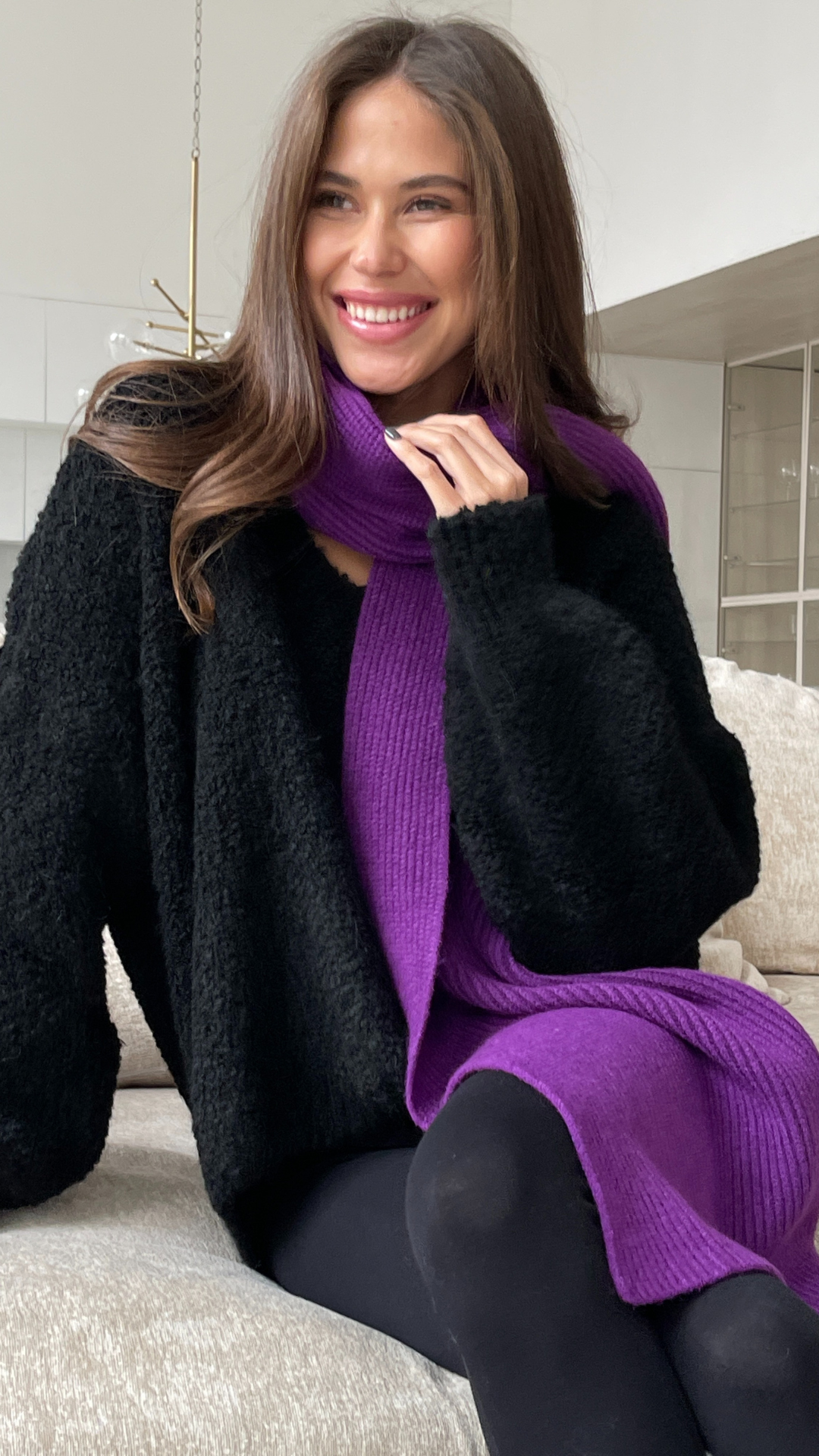 Jana Knitted Ribbed Scarf - Violet