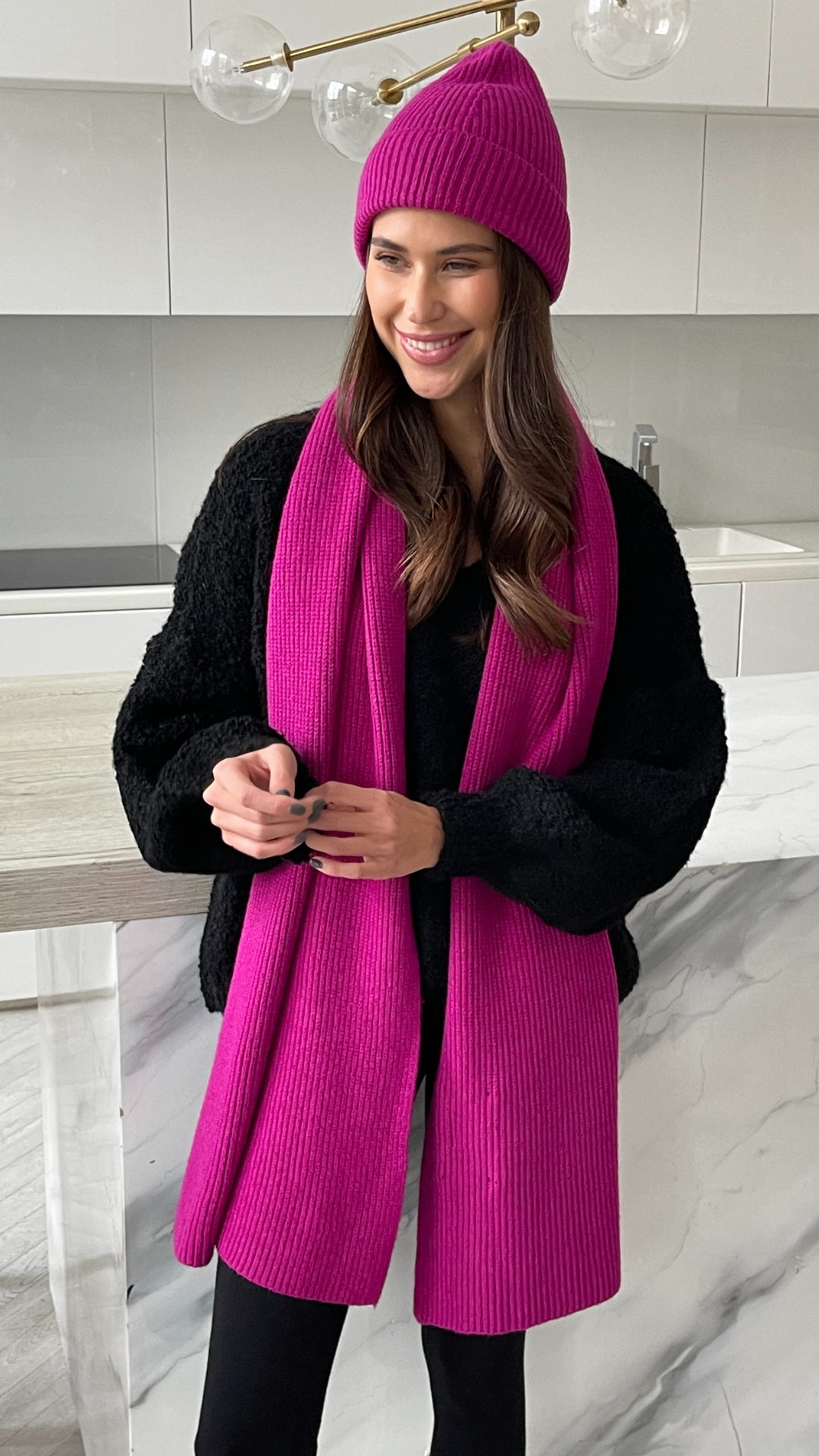 Jana Knitted Ribbed Scarf - Fuchsia