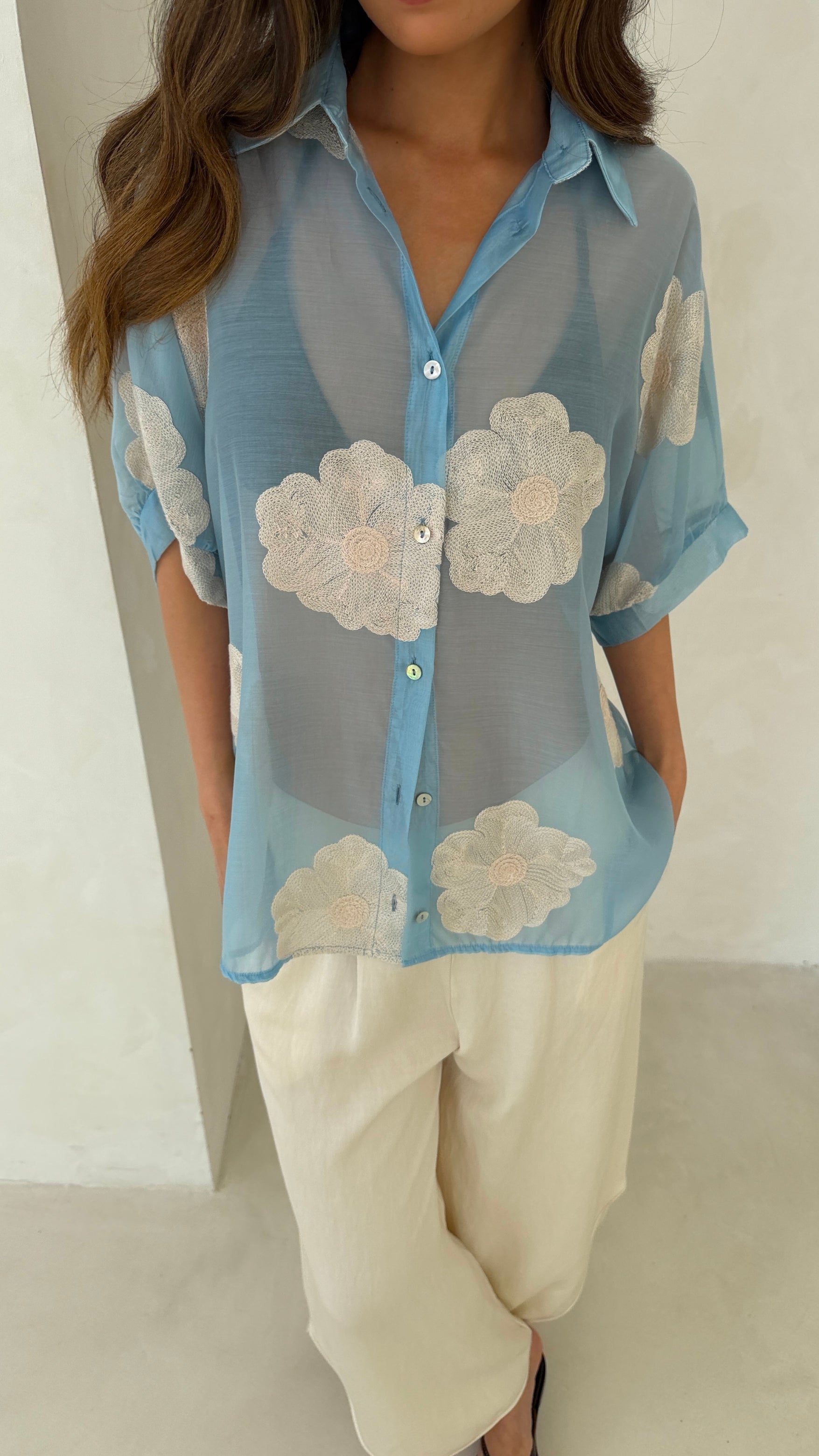 Rosie Embroidered Shirt - Blue