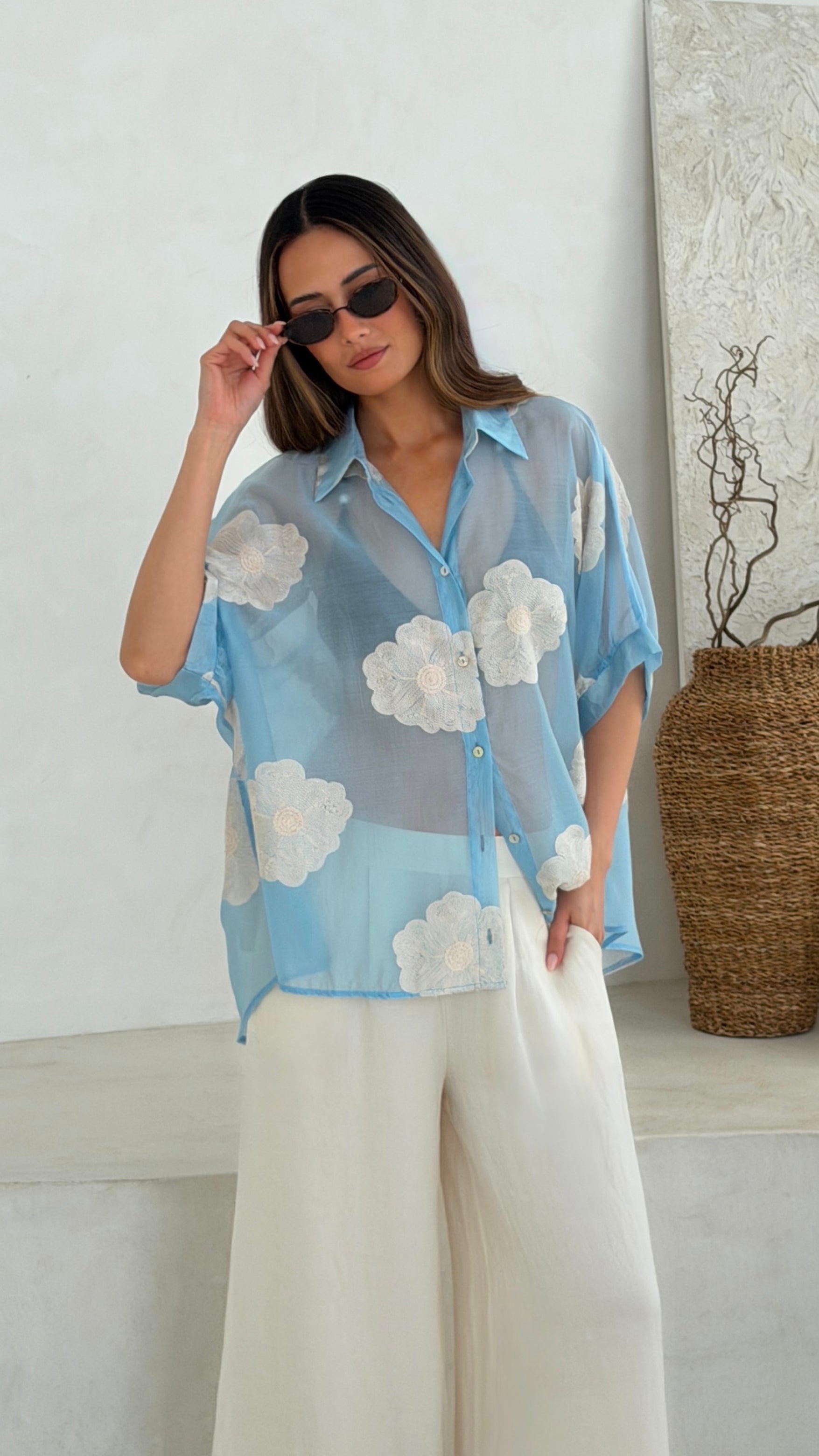 Rosie Embroidered Shirt - Blue