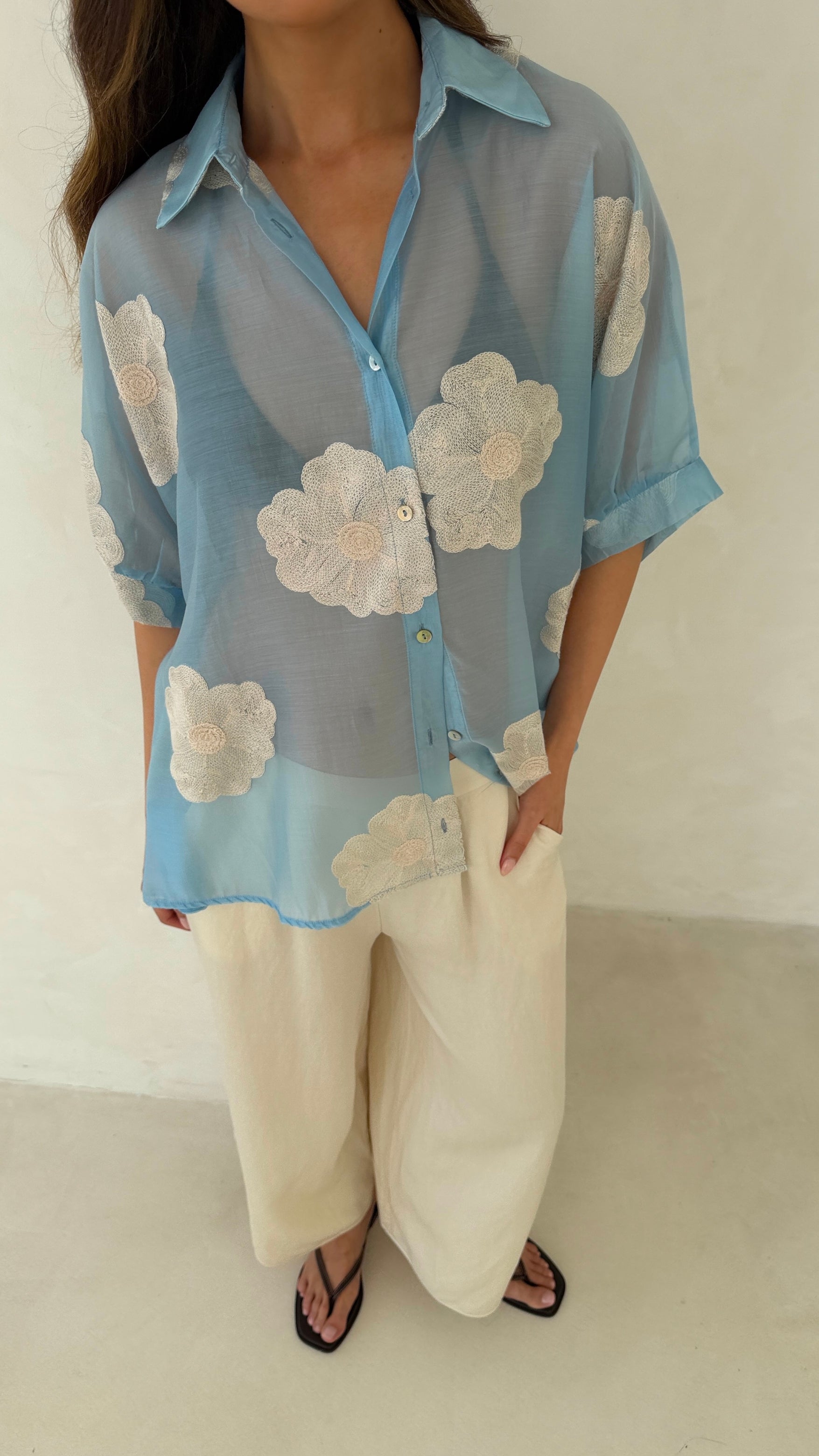 Rosie Embroidered Shirt - Blue
