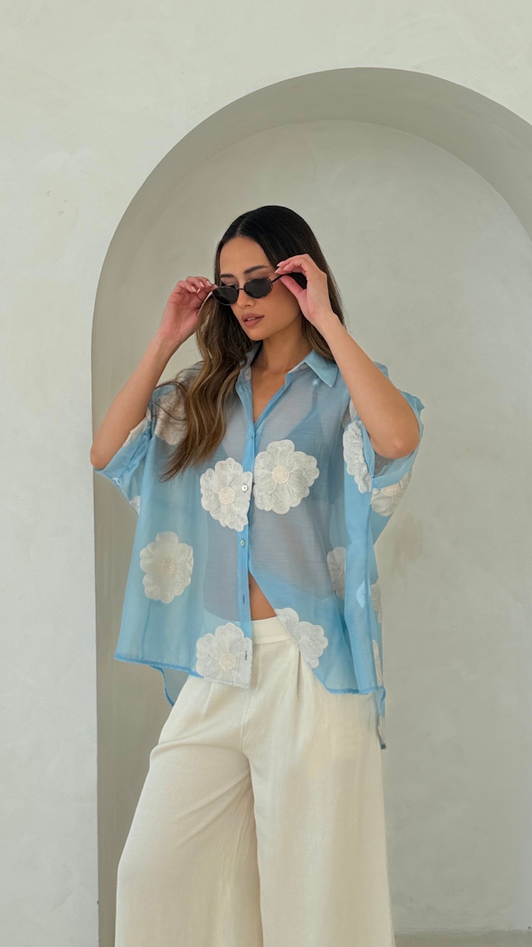 Rosie Embroidered Shirt - Blue