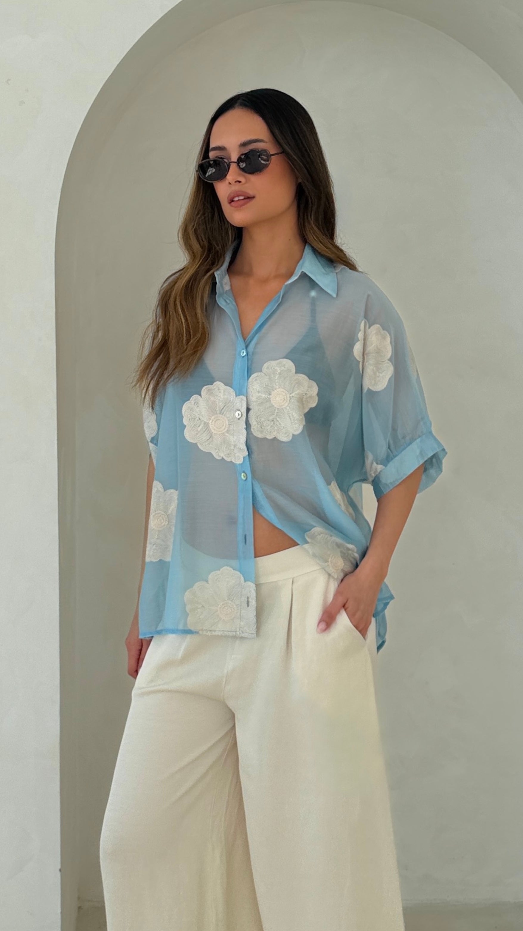 Rosie Embroidered Shirt - Blue