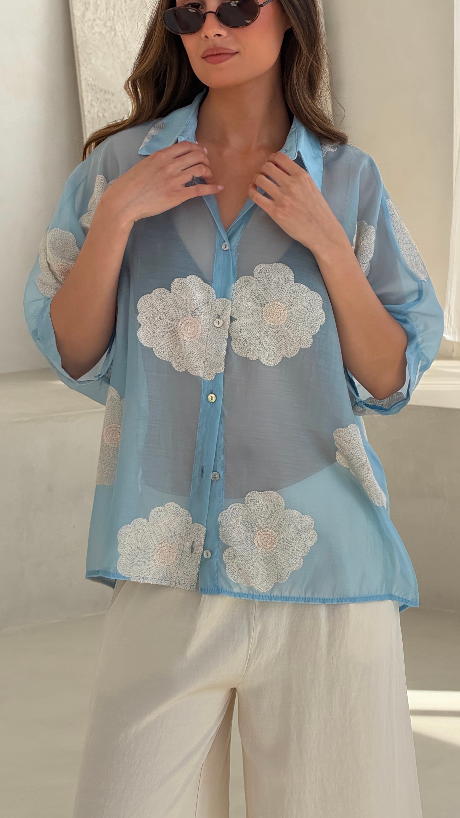 Rosie Embroidered Shirt - Blue