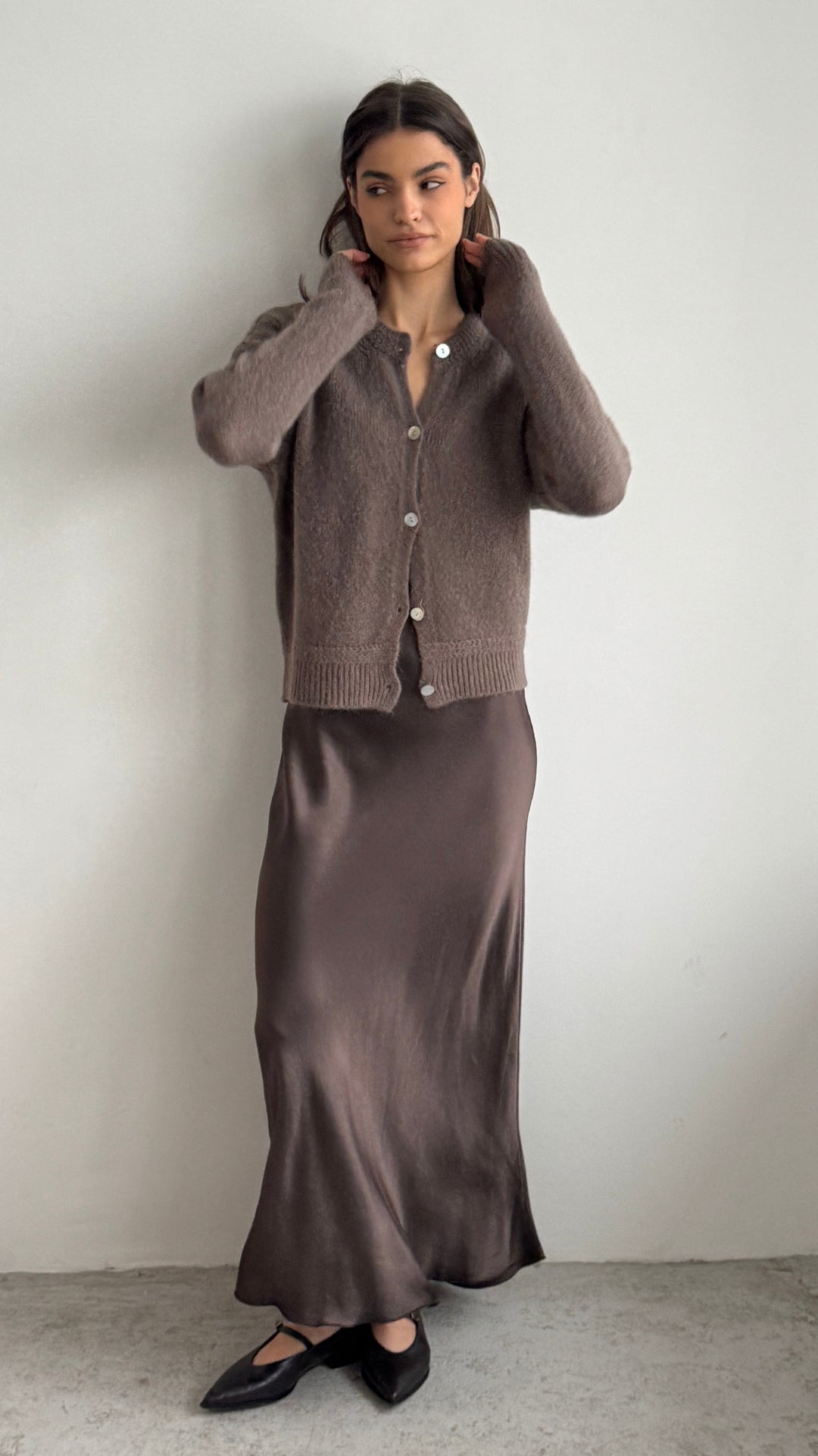 Reyna Soft Alpaca Cardigan - Mocha Mousse