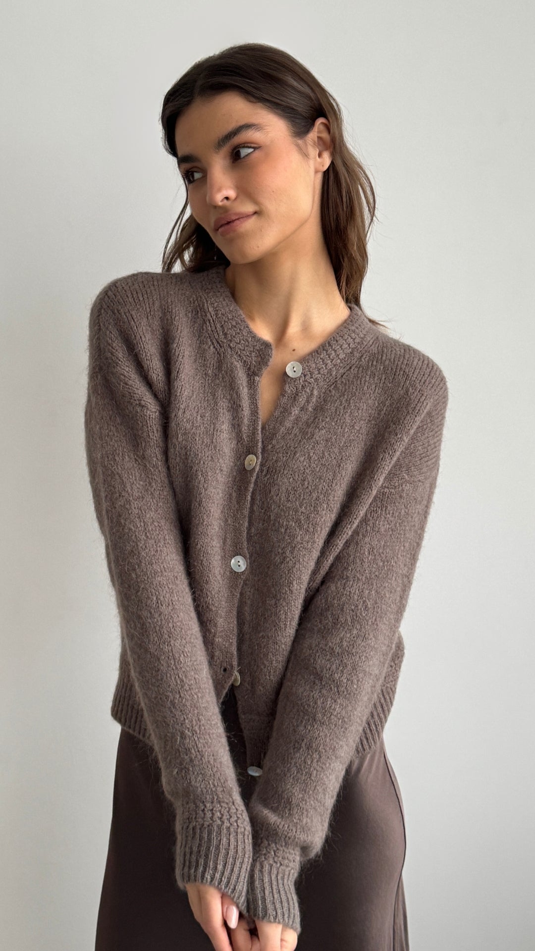 Reyna Soft Alpaca Cardigan - Mocha Mousse