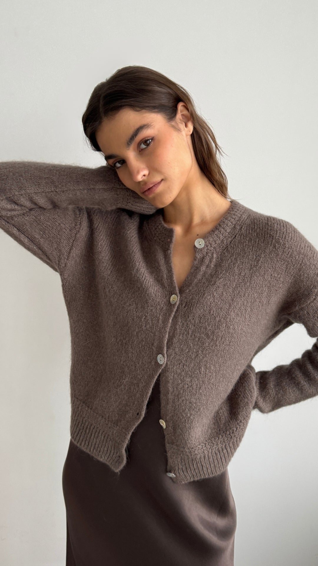 Reyna Soft Alpaca Cardigan - Mocha Mousse