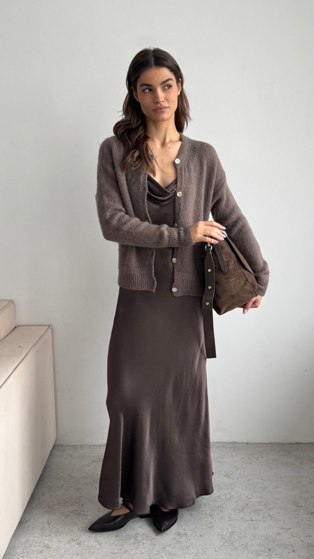 Reyna Soft Alpaca Cardigan - Mocha Mousse