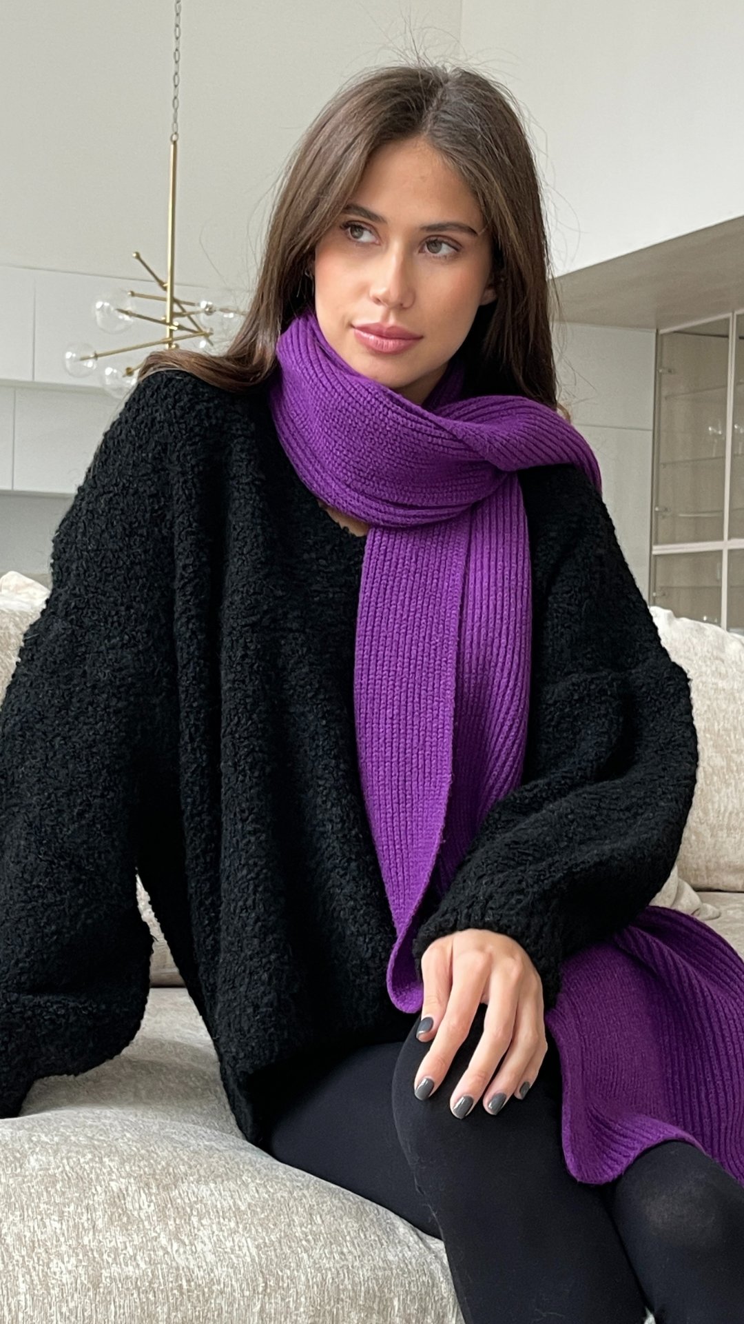 Jana Knitted Ribbed Scarf - Violet