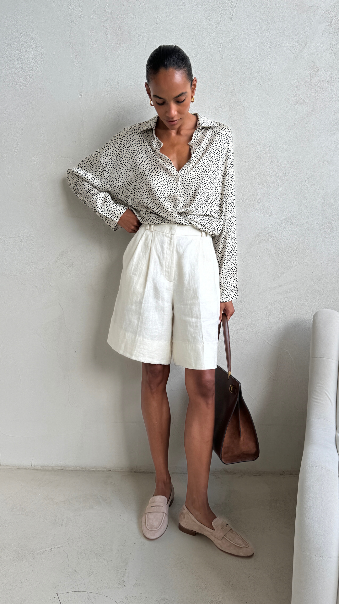 Rhea Silk Shirt - Ivory Polka Dots