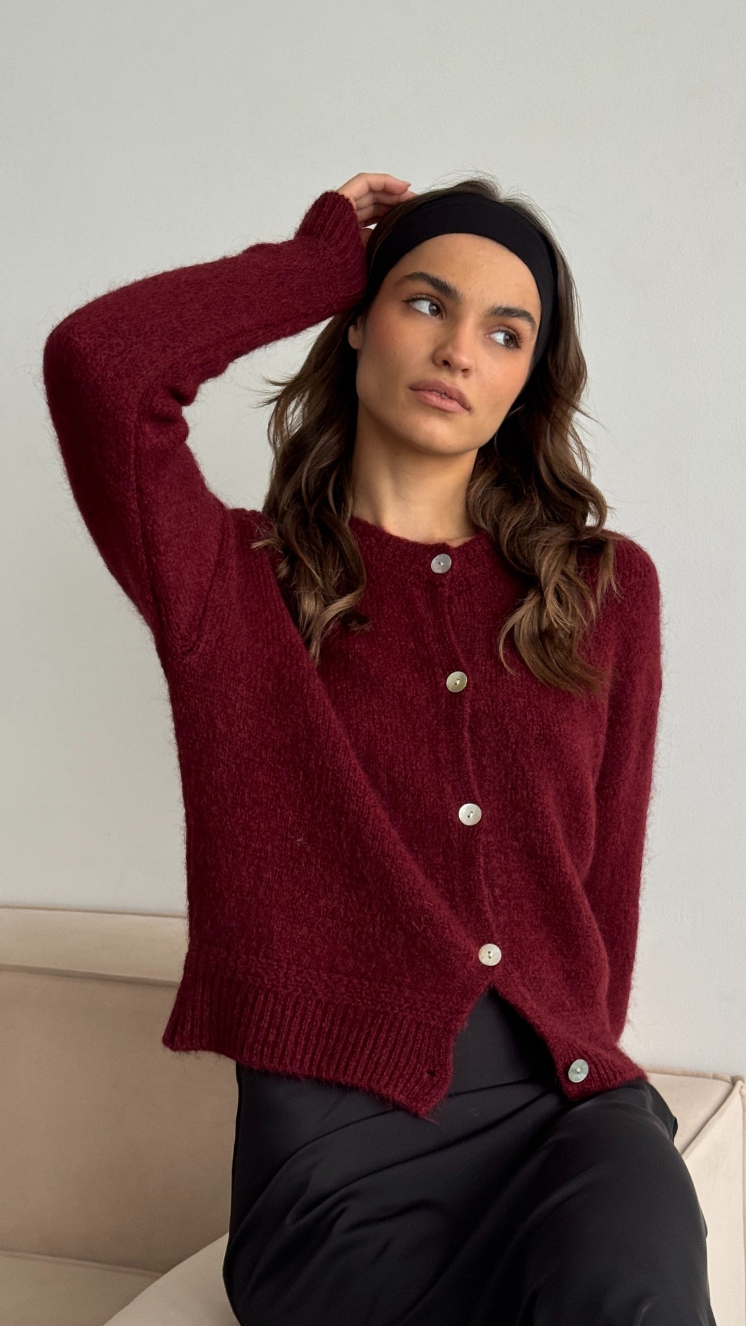 Reyna Soft Alpaca Cardigan - Dark Cherry