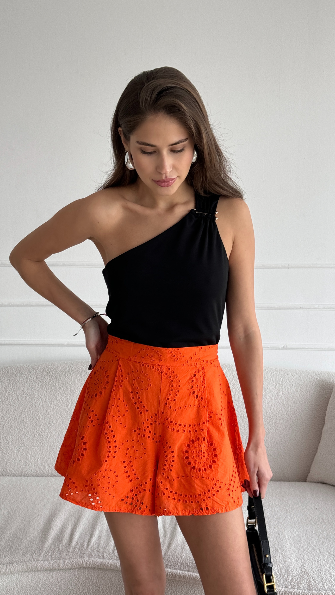 Laina Broderie Shorts - Tangerine