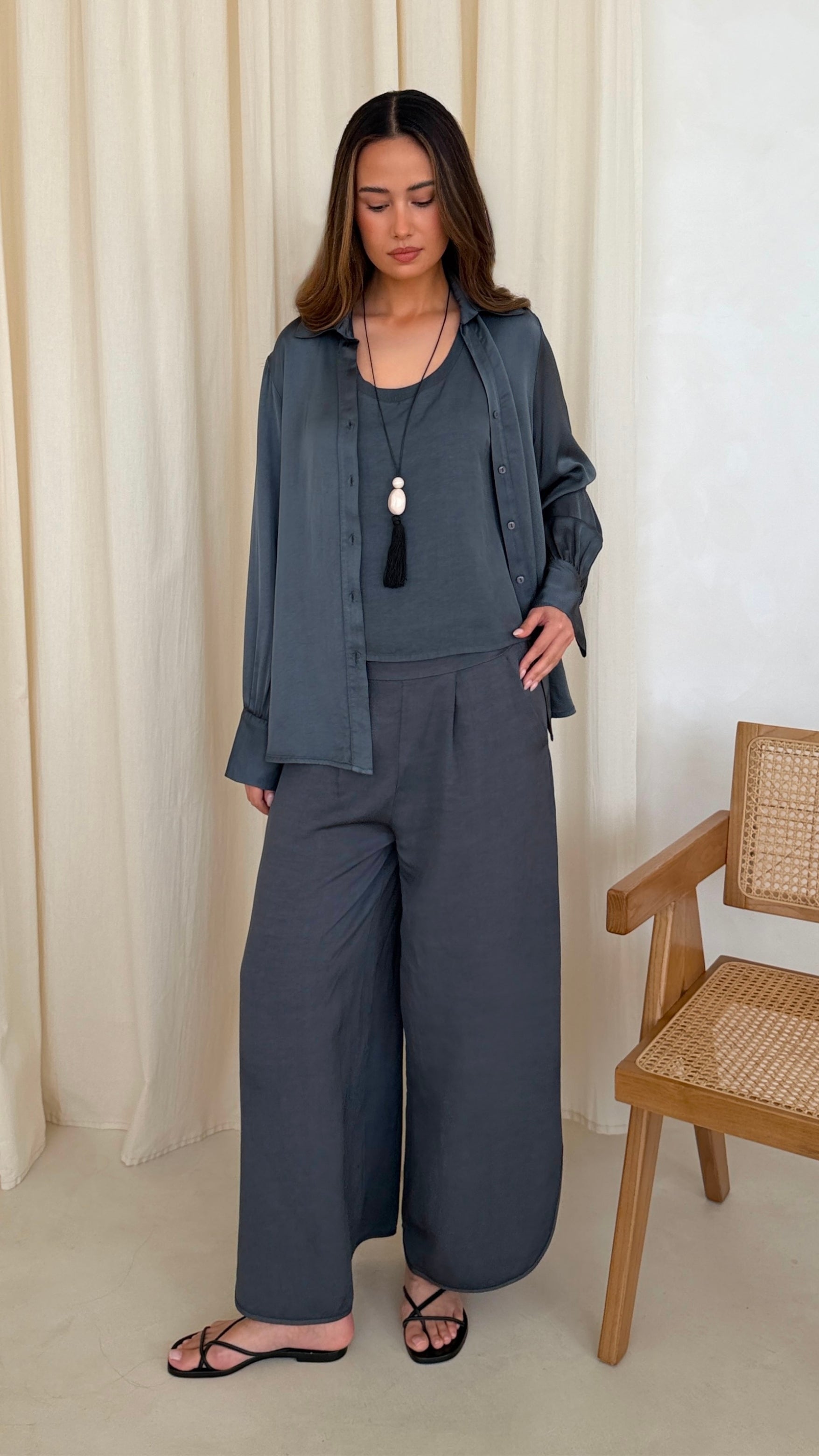 Raye Satin Shirt - Carbon