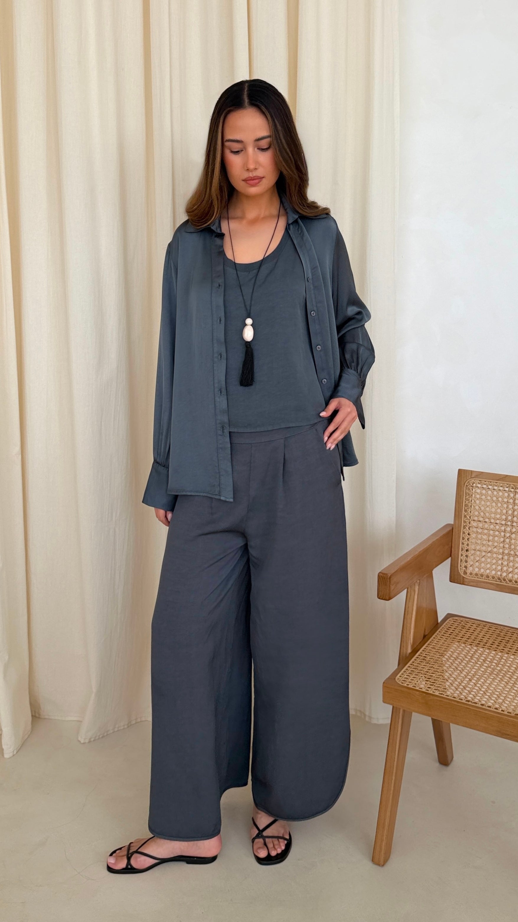 Raye Satin Shirt - Carbon