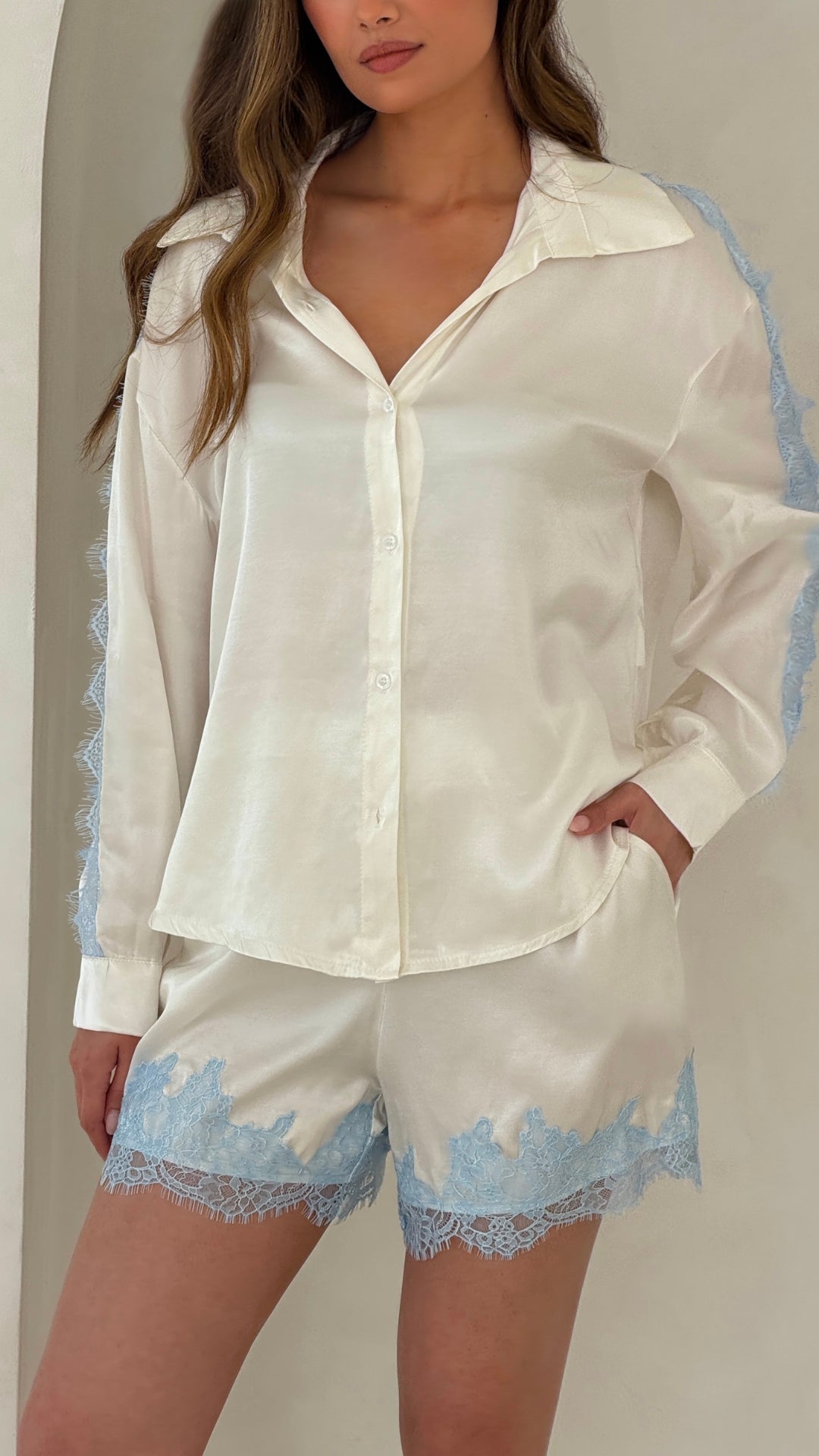 Cosima Satin Lace Shirt - Ivory
