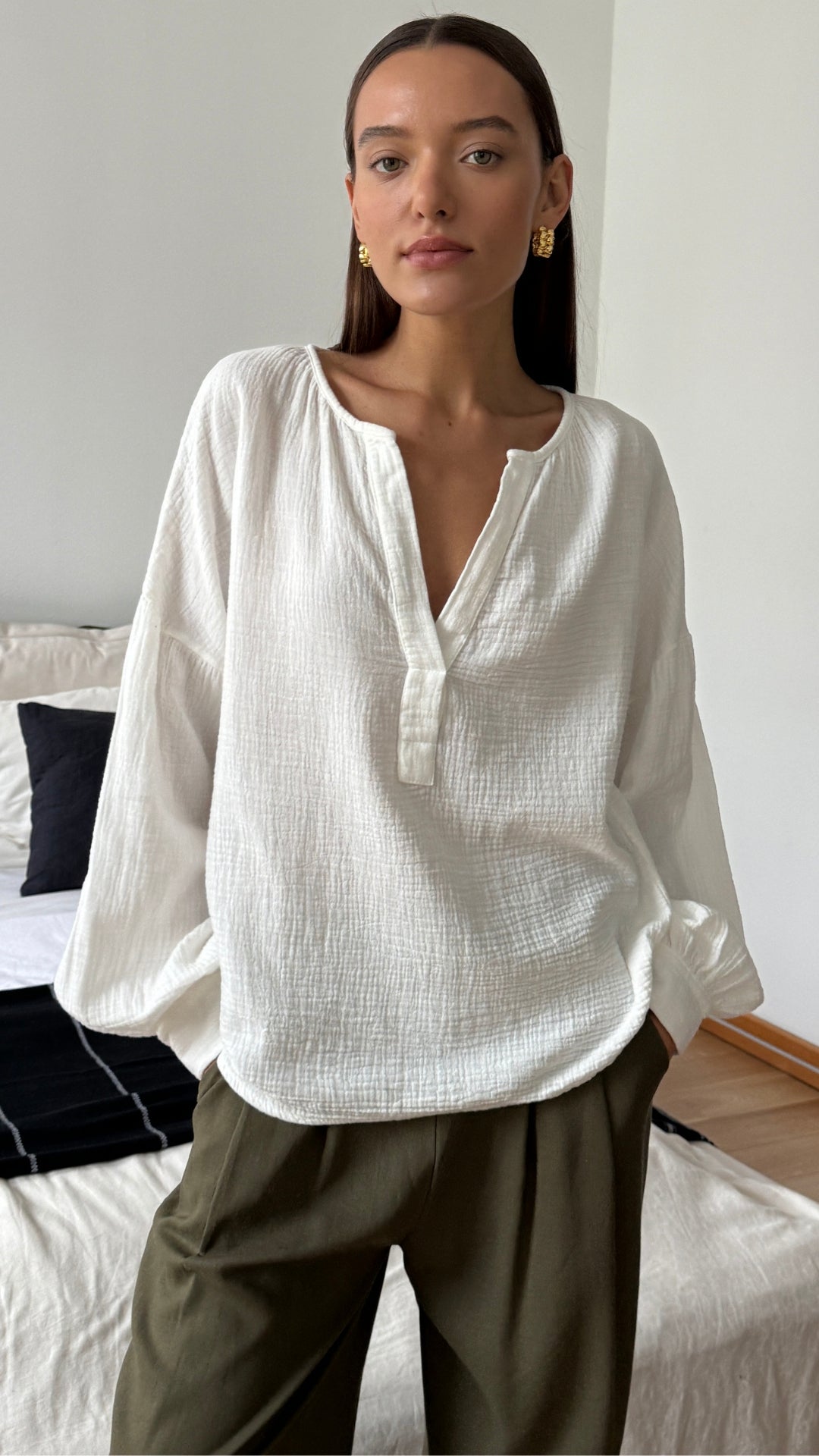 Peach Cotton Shirt - White