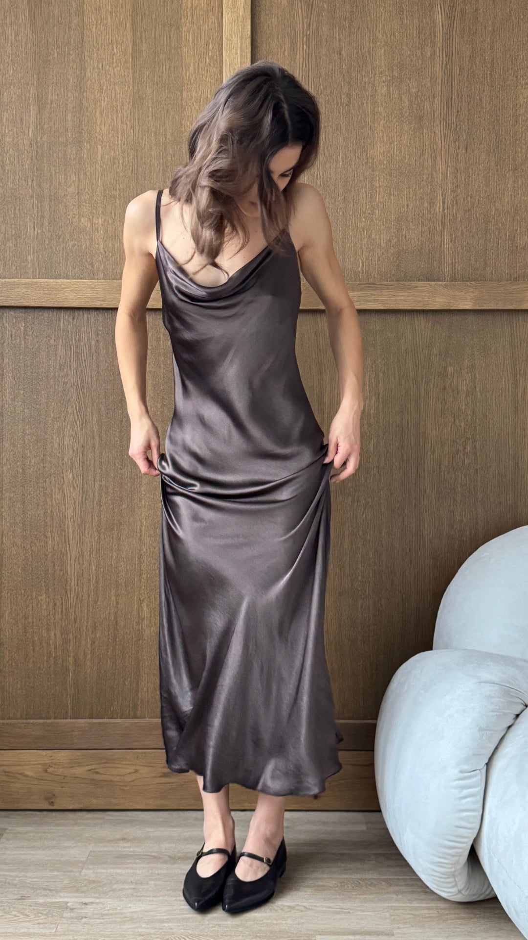 Alena Satin Dress - Dark Espresso