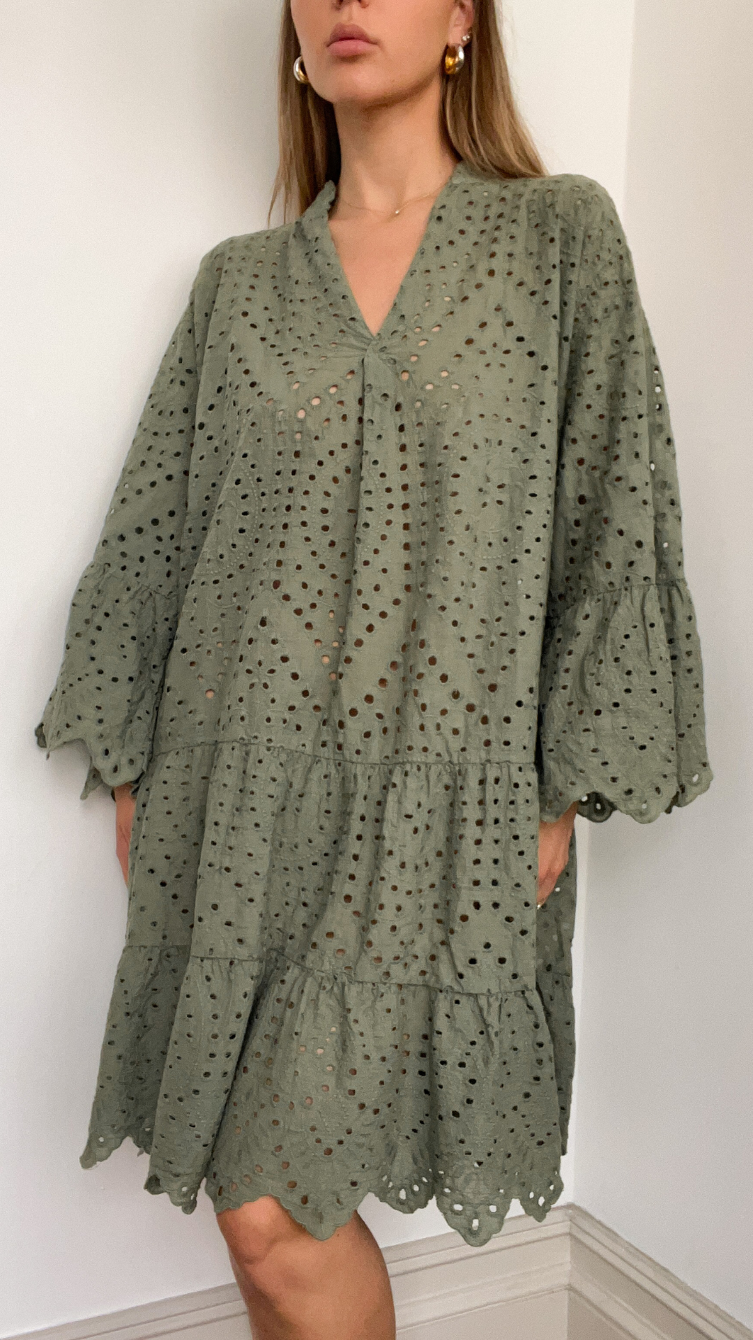 Nora Broderie Dress - Khaki