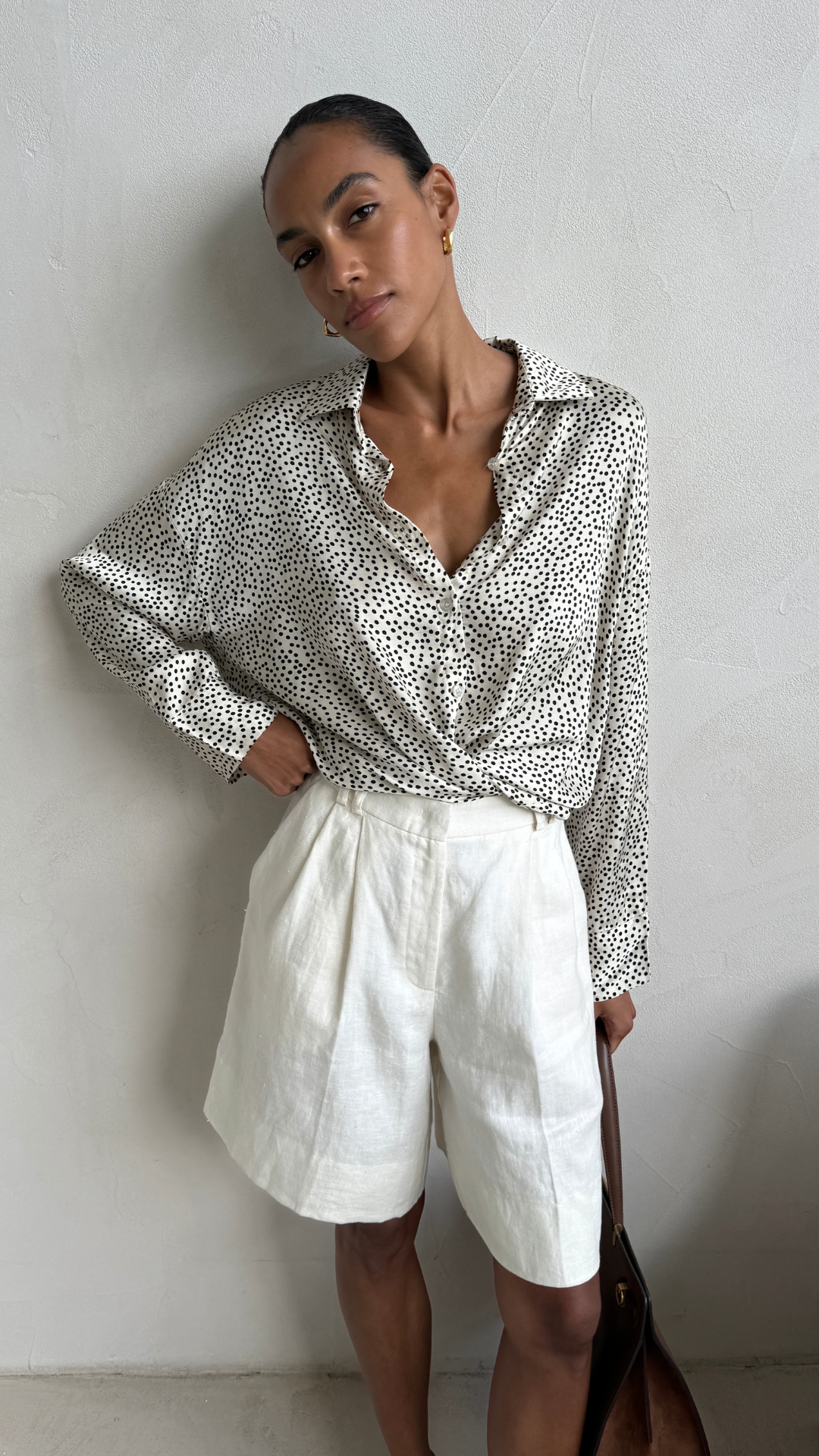 Rhea Silk Shirt - Ivory Polka Dots