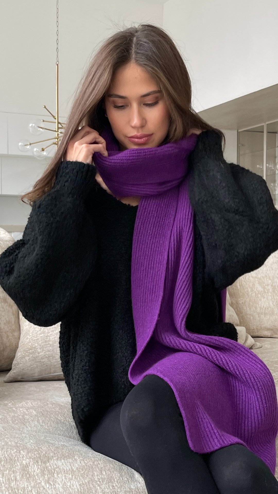 Jana Knitted Ribbed Scarf - Violet