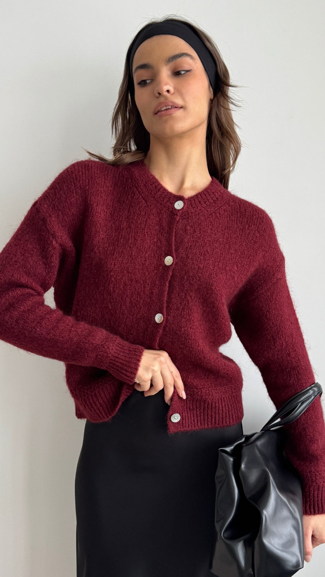 Reyna Soft Alpaca Cardigan - Dark Cherry