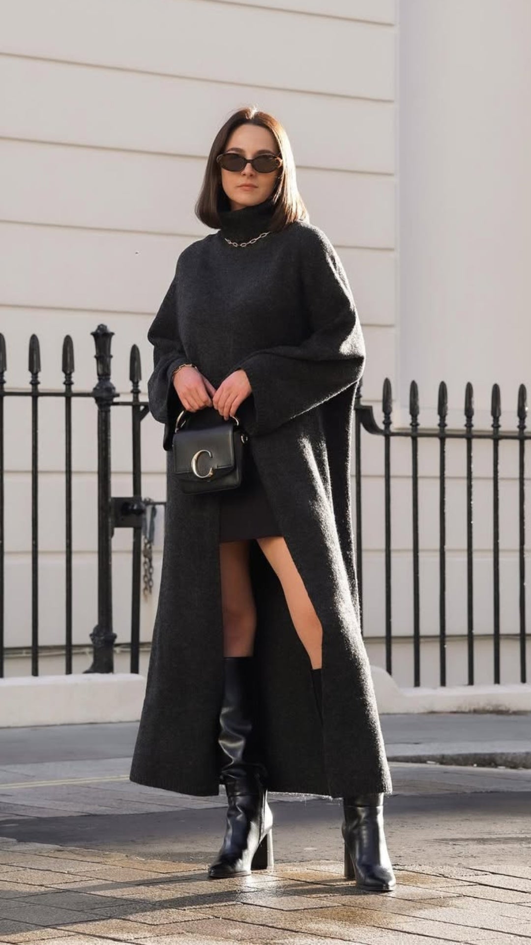 Vivienne Sweater Dress - Black Melange