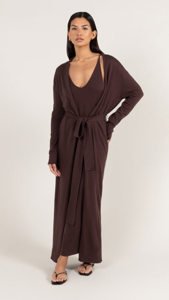 Sofia Long Line Cardigan - Dark Espresso
