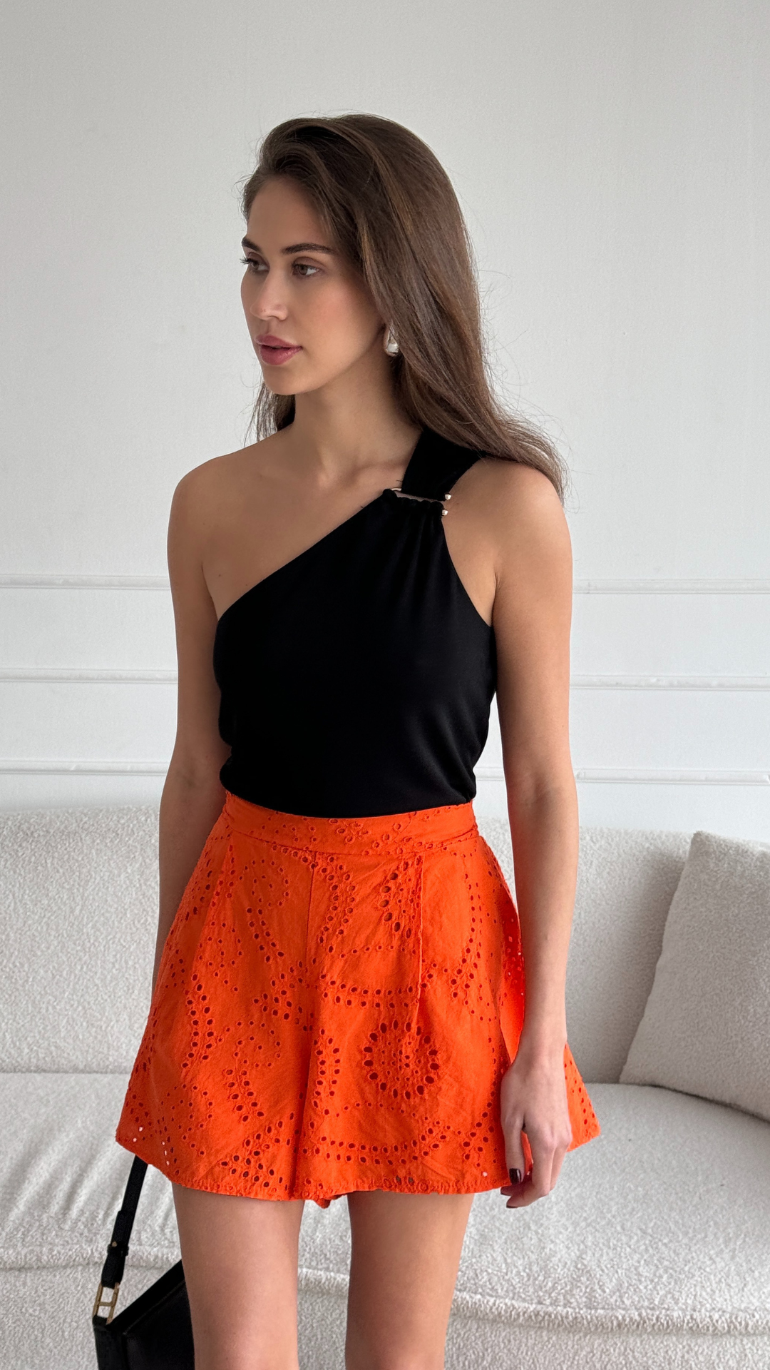 Laina Broderie Shorts - Tangerine