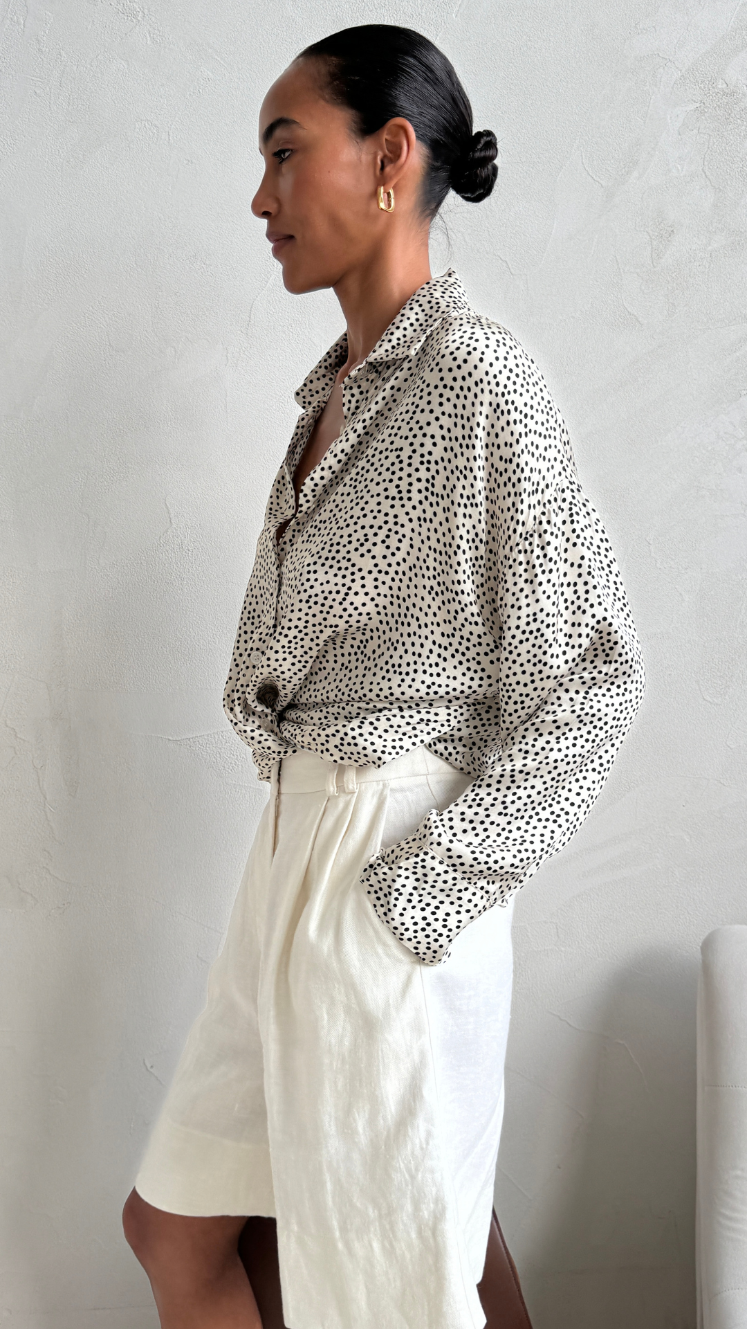 Rhea Silk Shirt - Ivory Polka Dots