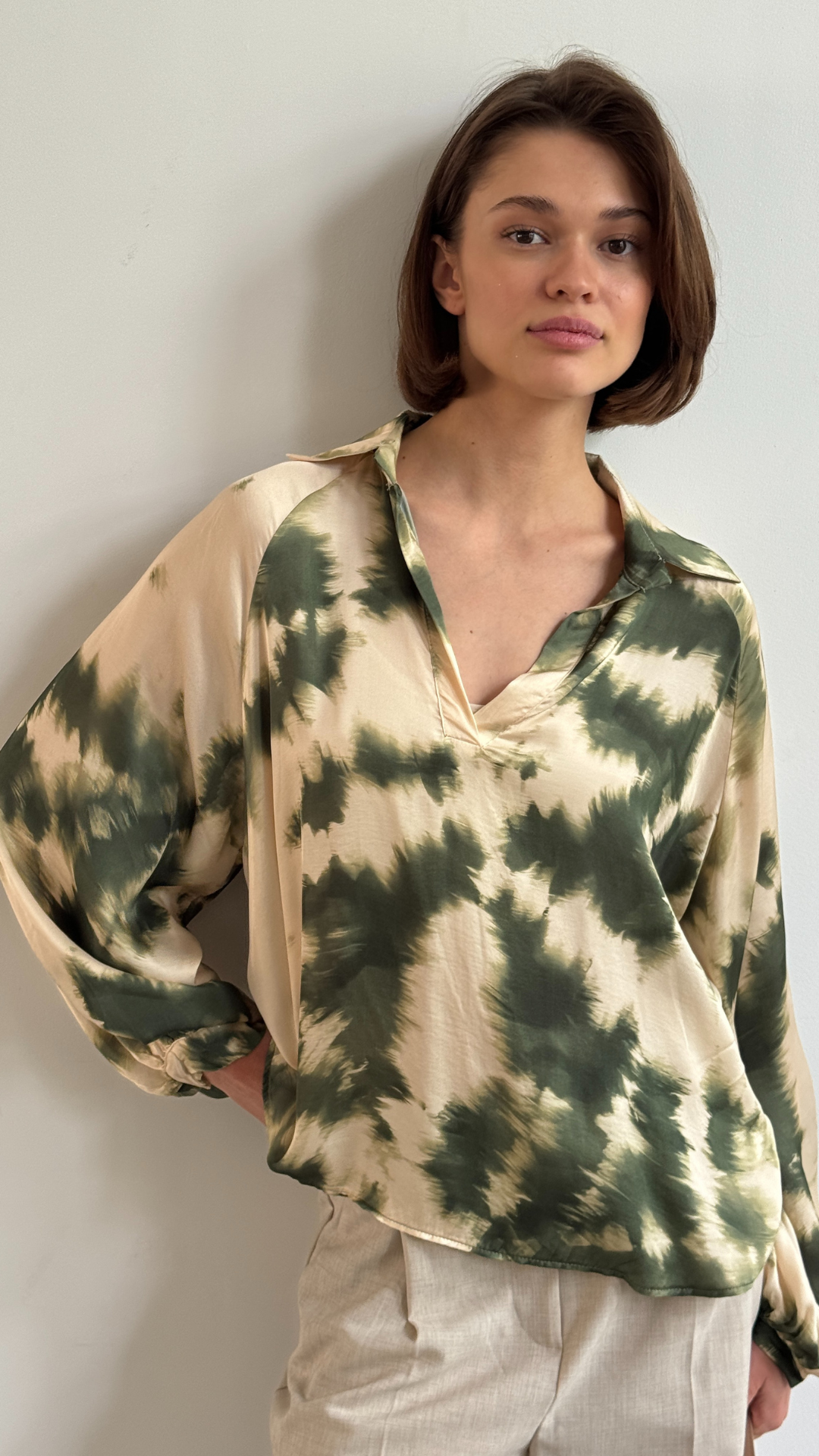 Eden Top - Khaki Tie Dye Print