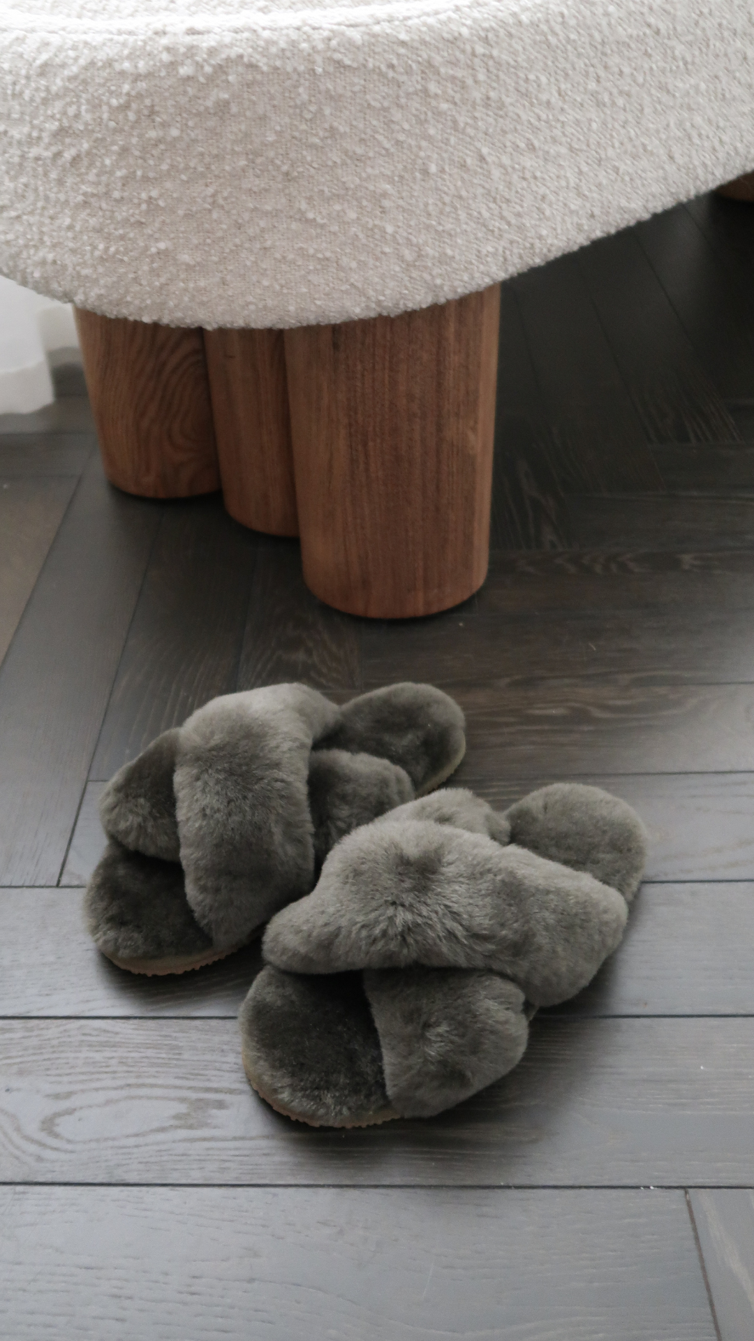 Athena Sheepskin Crossover Slippers - Khaki