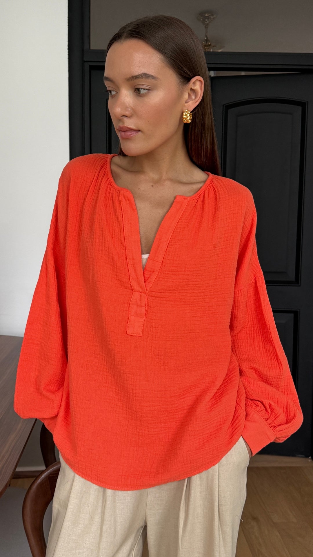 Peach Cotton Shirt - Tangerine