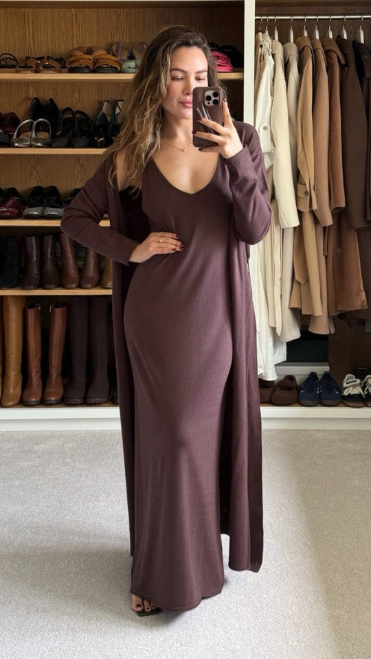 Sofia Long Line Cardigan - Dark Espresso