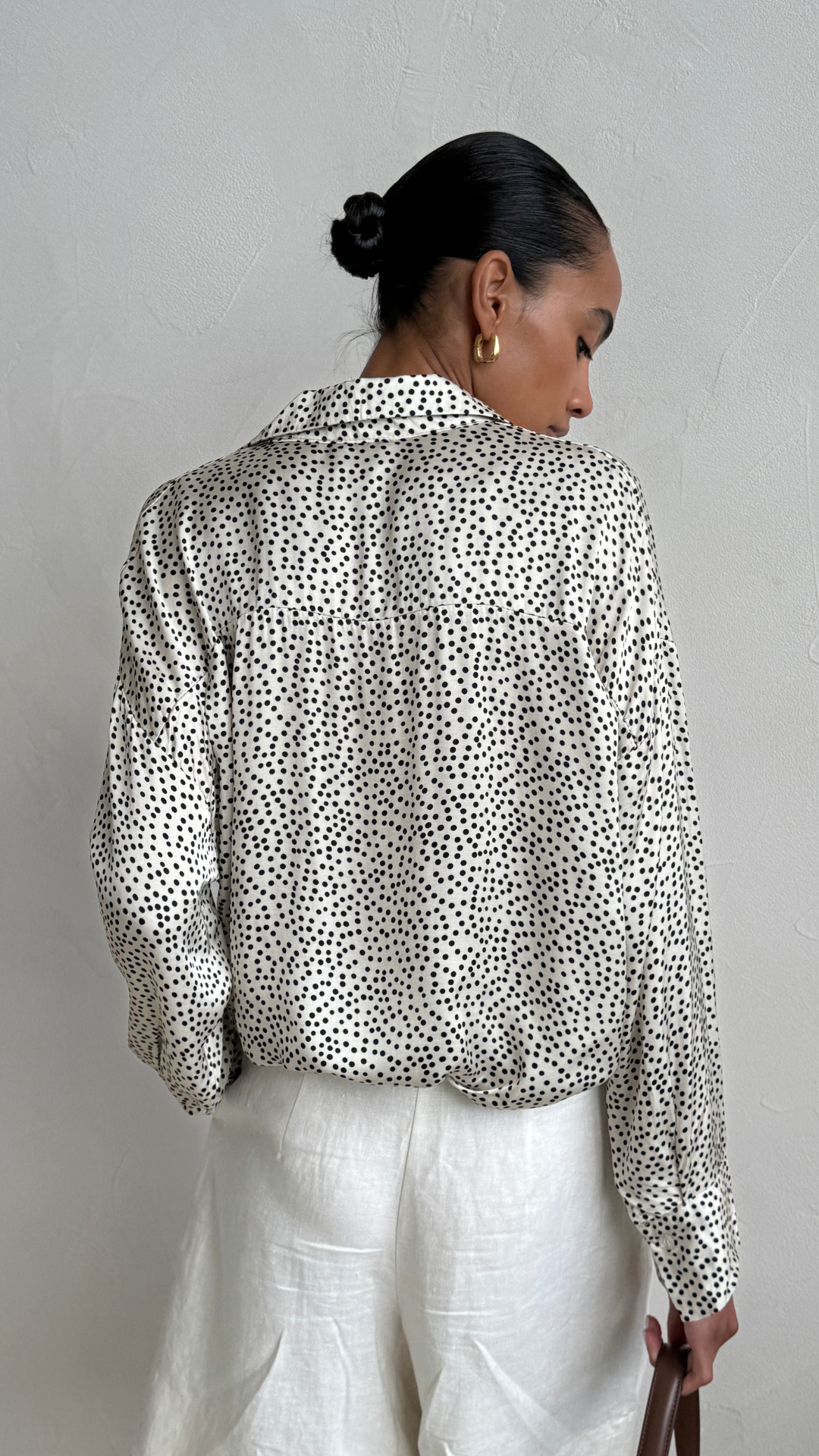 Rhea Silk Shirt - Ivory Polka Dots