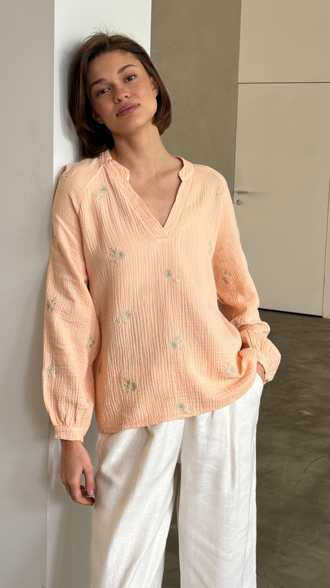 Zaina Embroidered Top - Apricot